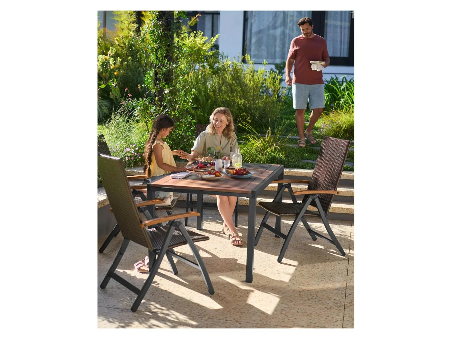 LIVARNO home Ensemble en rsine tresse  Valencia , 5 pices - table extensible & 4 fauteuils pliants
