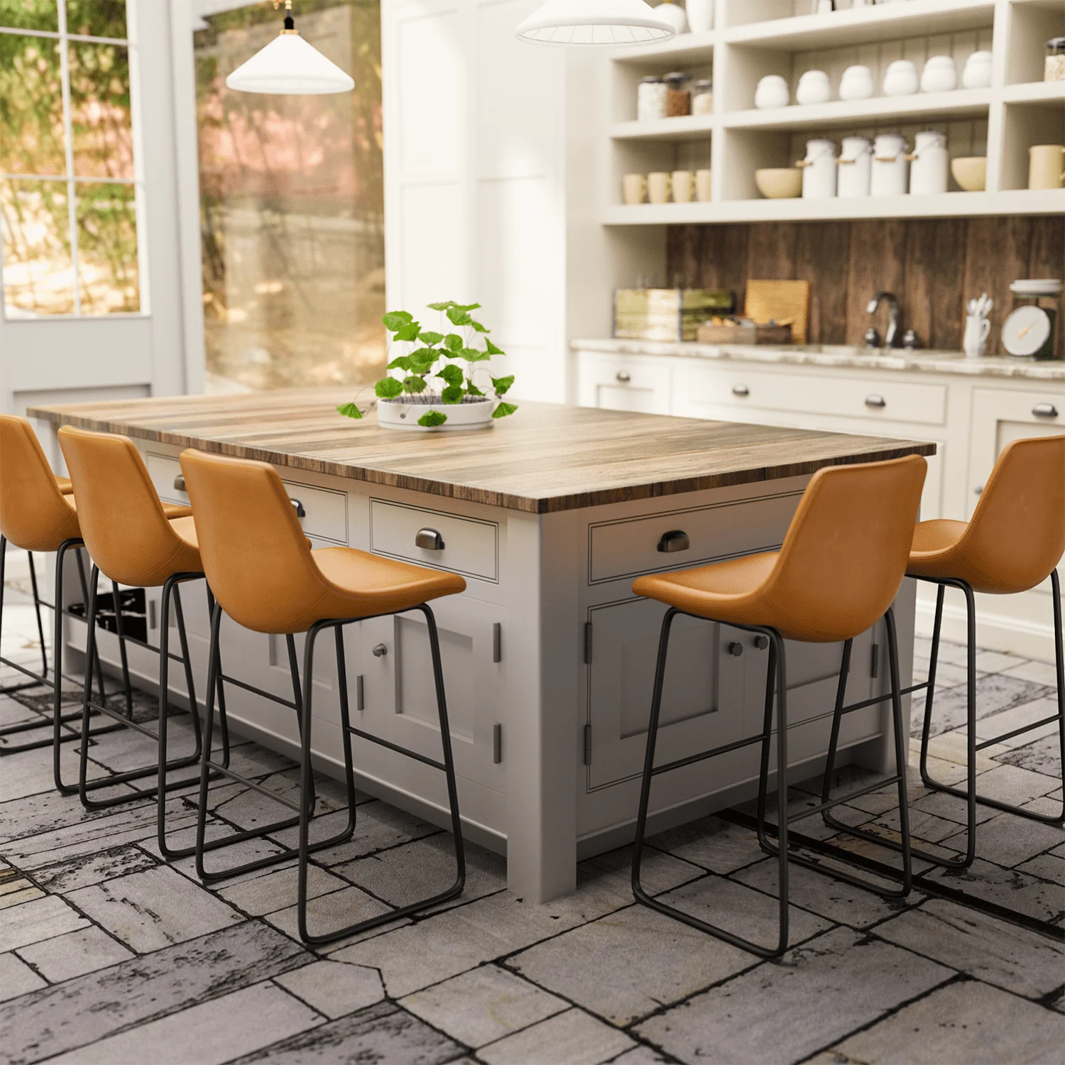 Homall Barstools High PU Leather Counter Bar Stool With Back and Footrest Set of 2, Light Brown(Black)