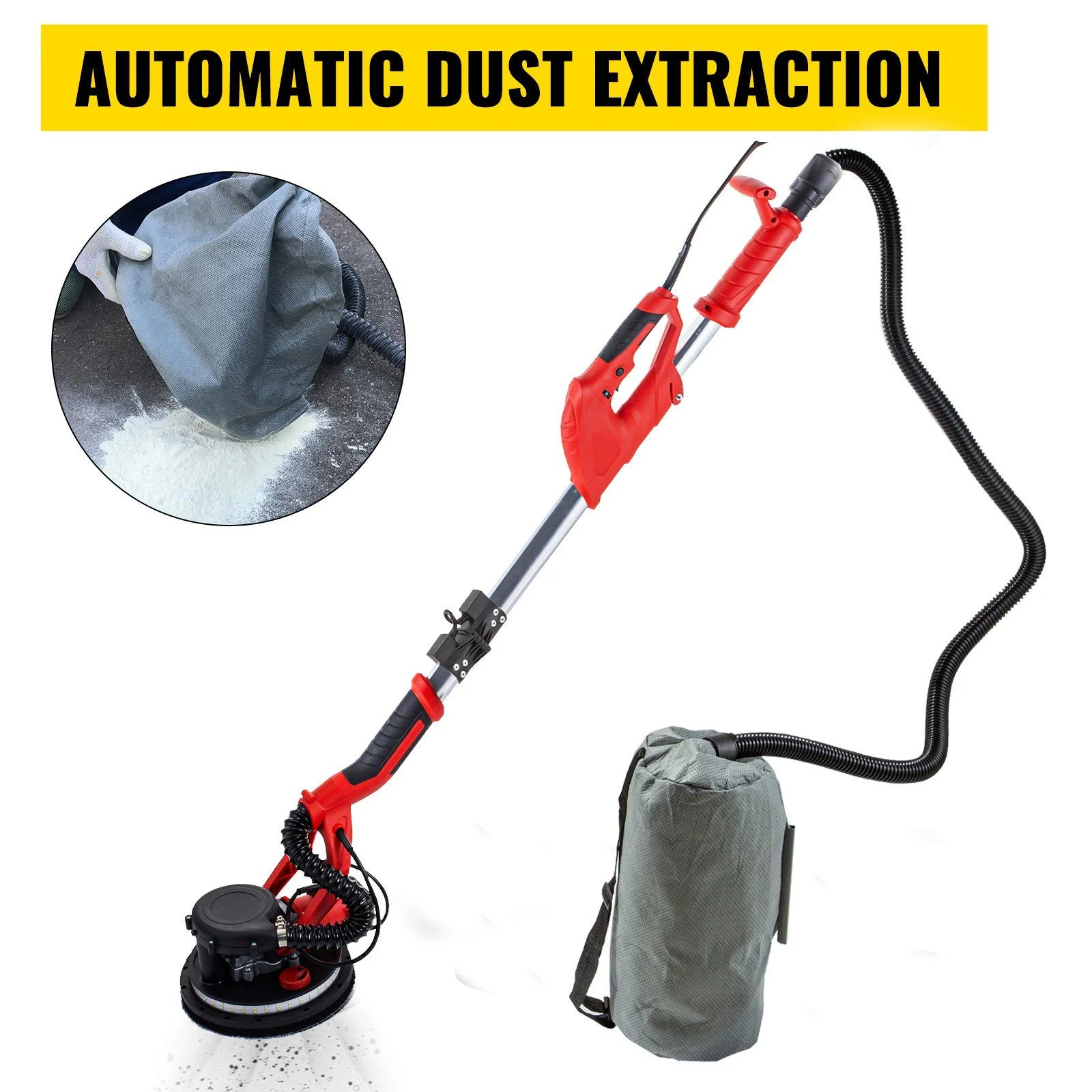 Drywall Sander 850W, Electric Drywall Sander, Electric Sander, with LED Strip Light and Vacuum Bag, Variable Speed 800-1750 RPM, Foldable Sheetrock Sander, with Telescope Handle, Wall Sander(Red 850W with LED Strip Light) - Image 10