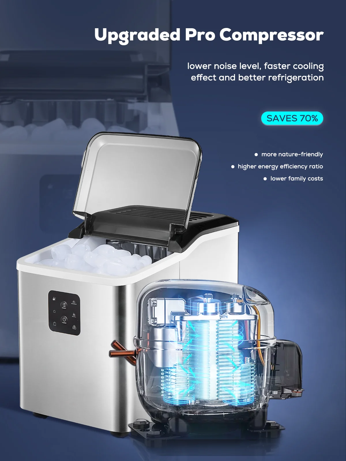 Ice Maker Countertop 2 Sizes, 28lbs in 24h, 9 Bullet Ice in 6M, Selfclean, Stainless Steel - Image 5