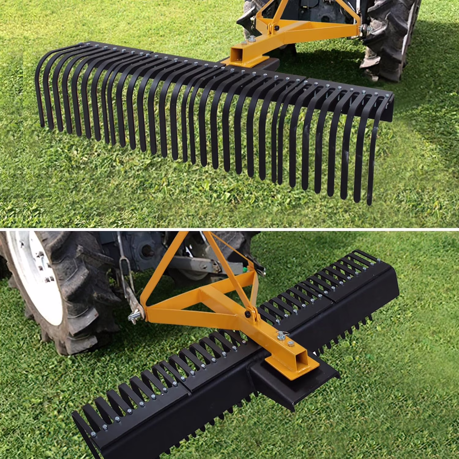 Landscape Rock Rake, 3 Point-Attach 5 FT Tow-Behind Tractor Rotatable Rake Fits Category 1 Hookup, Tow-Behind Garden Tool, Landscaper, and Grass Comb(�ڻ�ɫ)