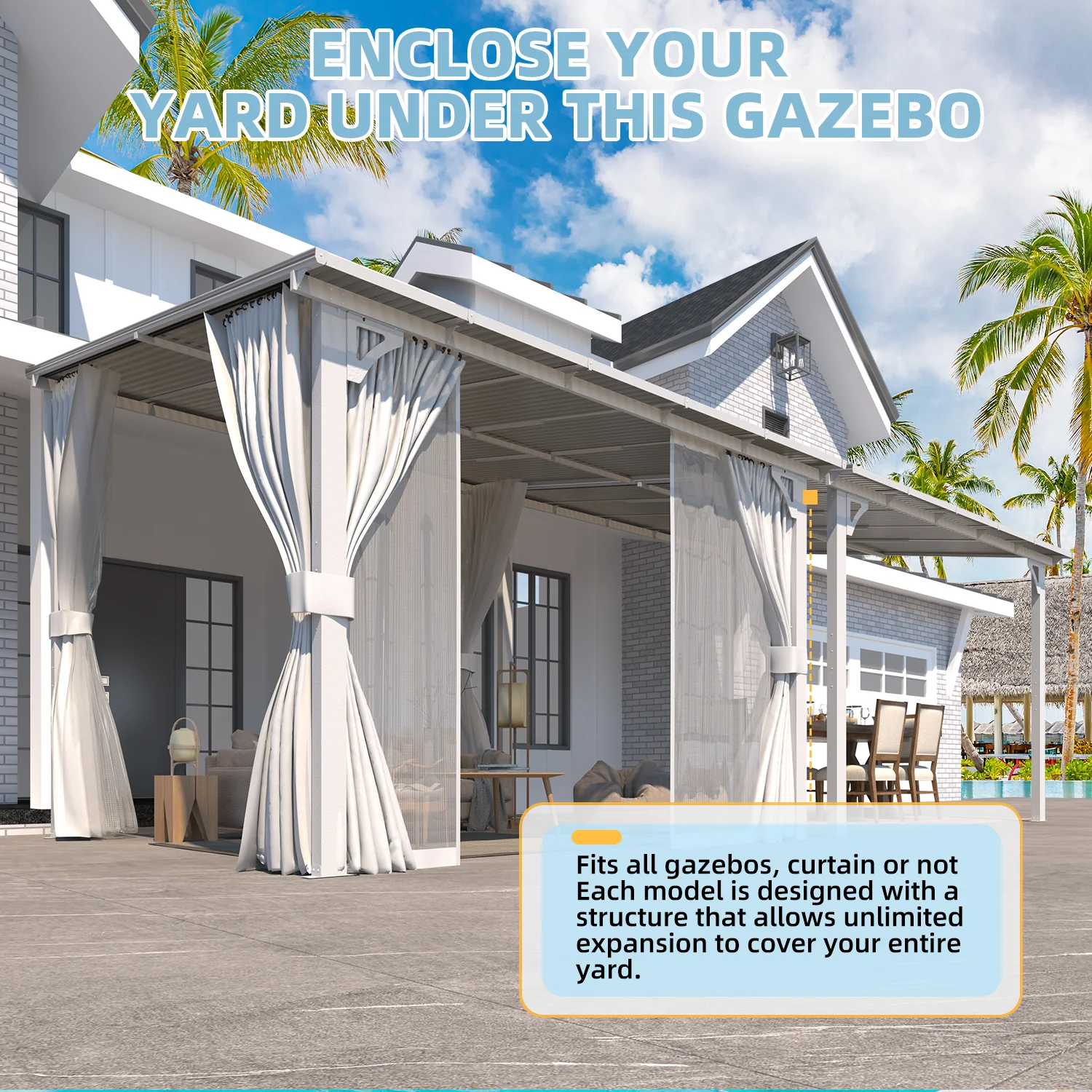AECOJOY 10'x10' Wall Gazebo with Curtains and Mosquito Netting, White