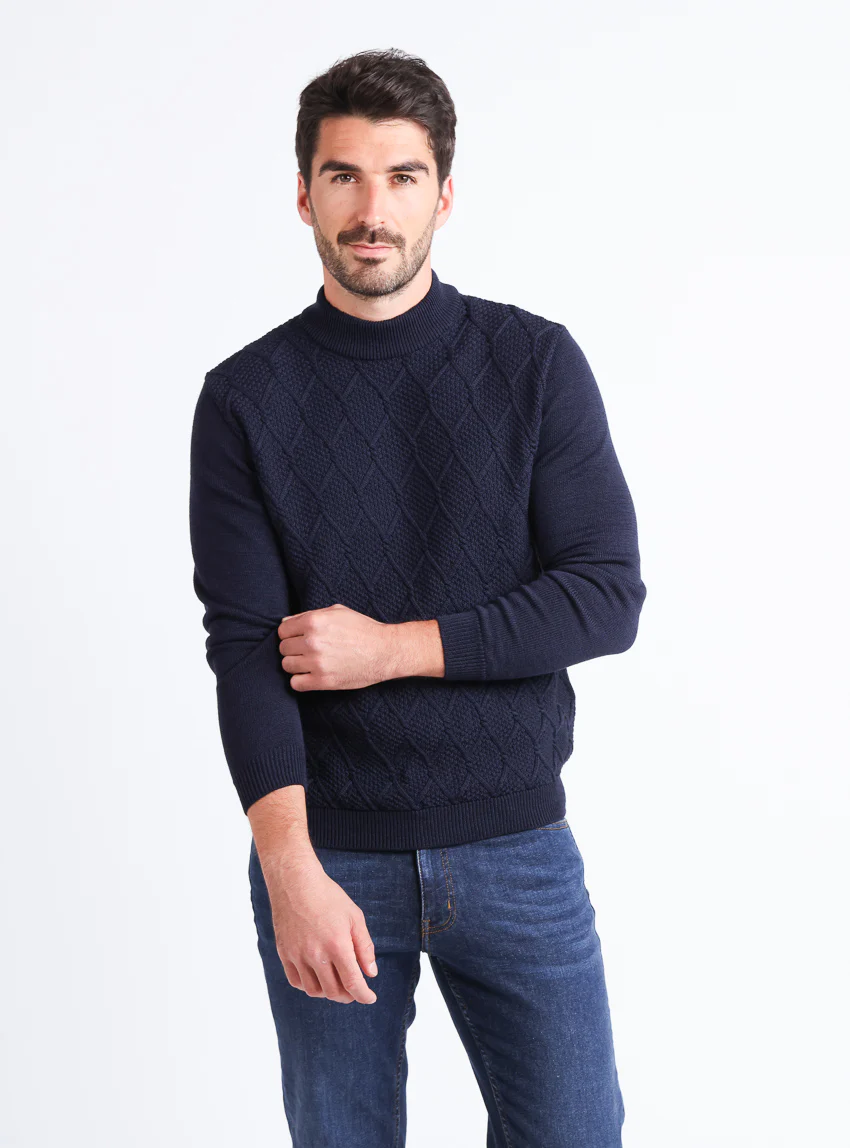 Pull homme en laine mérinos bleu marine