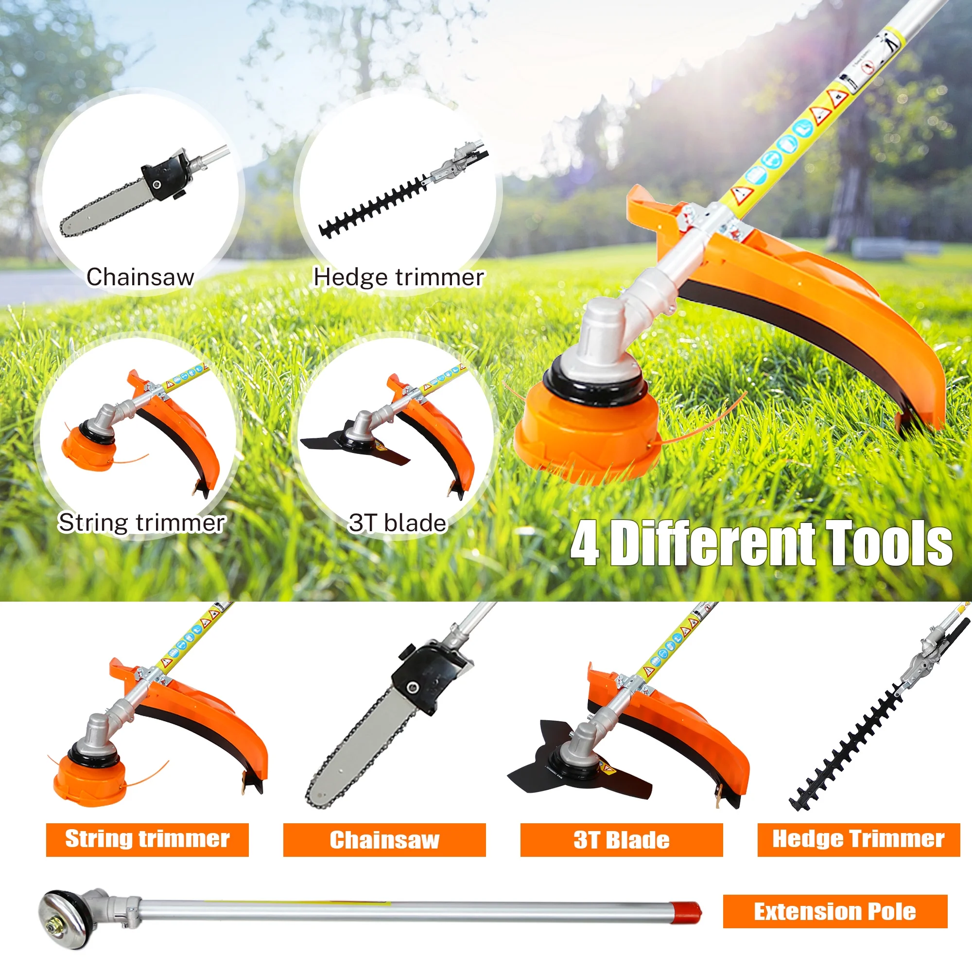 SYNGAR 10 - in - 1 Grass Trimmer Weed Eater Combos, 52CC 2 - Cycle Full Crank Shaft Gas Powered Weed Eater with Gas Pole Saw, Hedge Trimmer and Brush Cutter, Grass Trimming Tool for Garden, Lawn Care