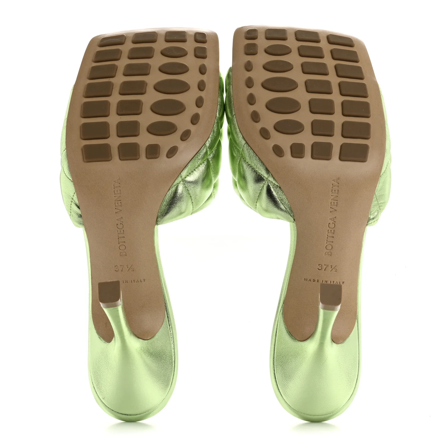 Metallic Nappa Reflection Matelasse Padded Mule Sandals 37.5 Pistachio
