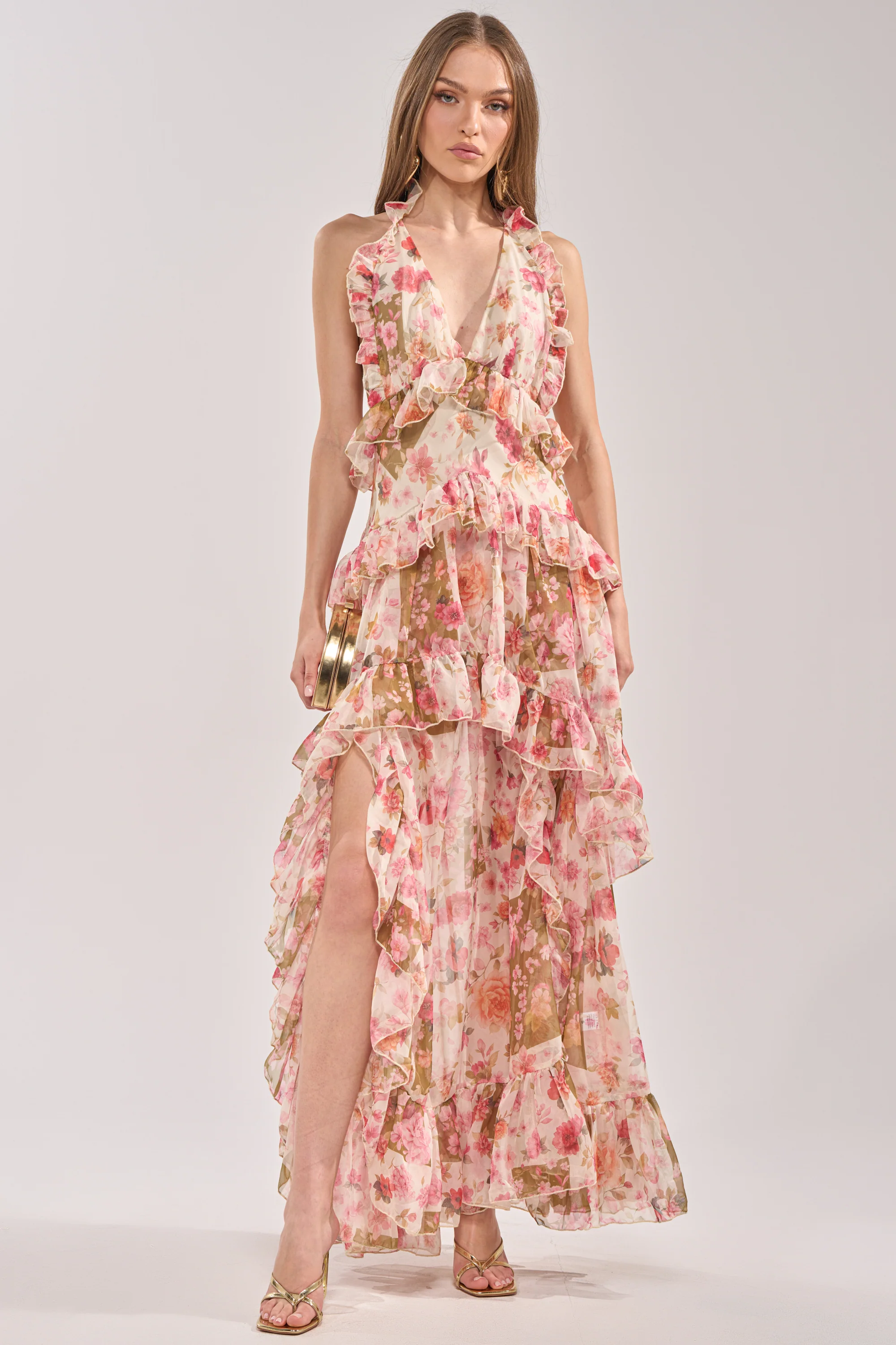 SUMMER STROLL FLORAL CHIFFON MAXI DRESS - Akira Store