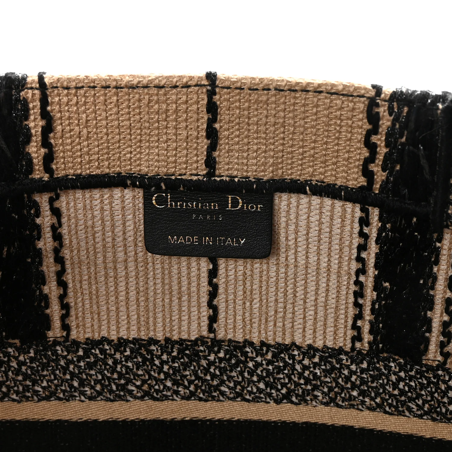 Canvas Embroidered Medium Bayadere Book Tote Black Beige