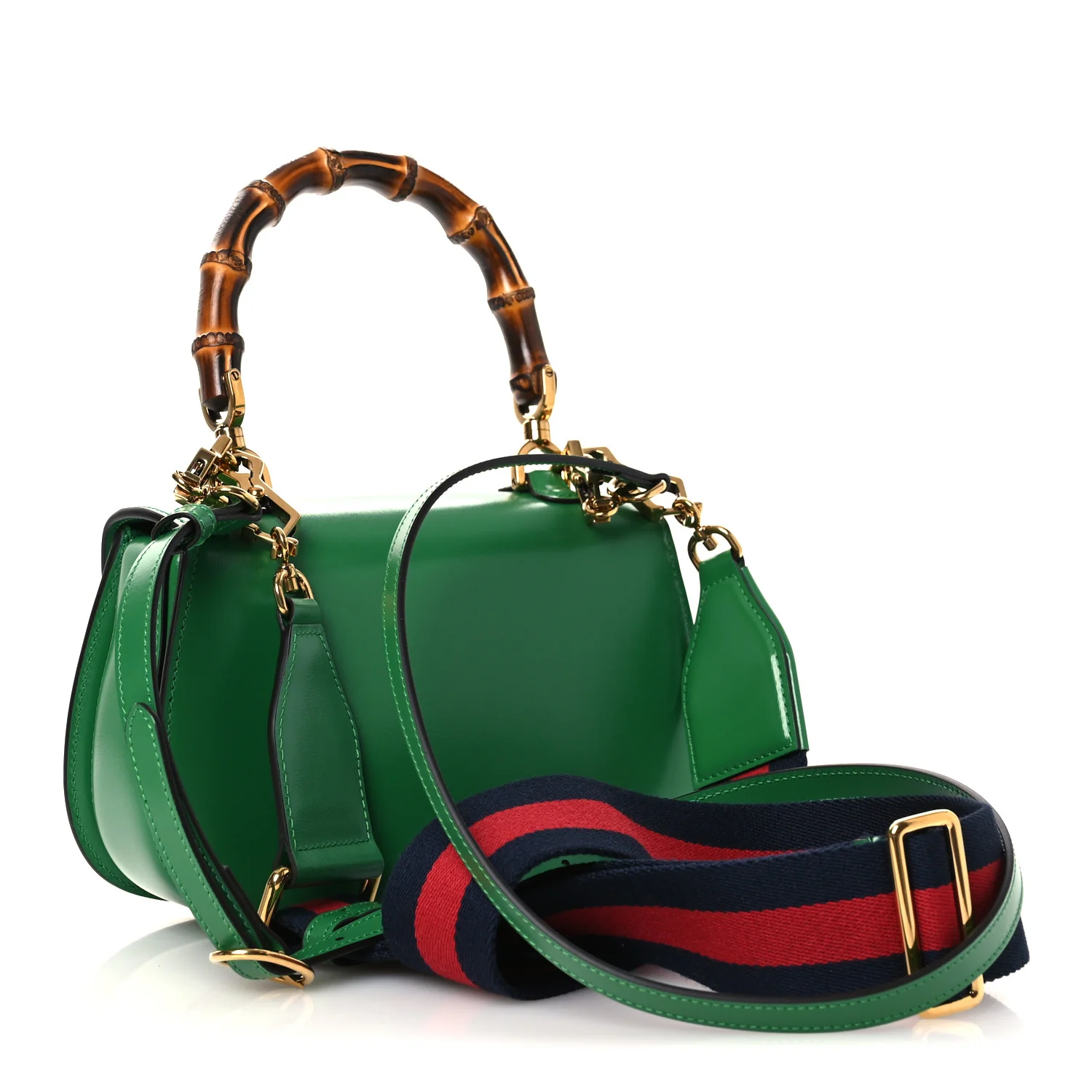Boarded Dyana Lux Calfskin Web Small Bamboo 1947 Top Handle Bag Spring Green