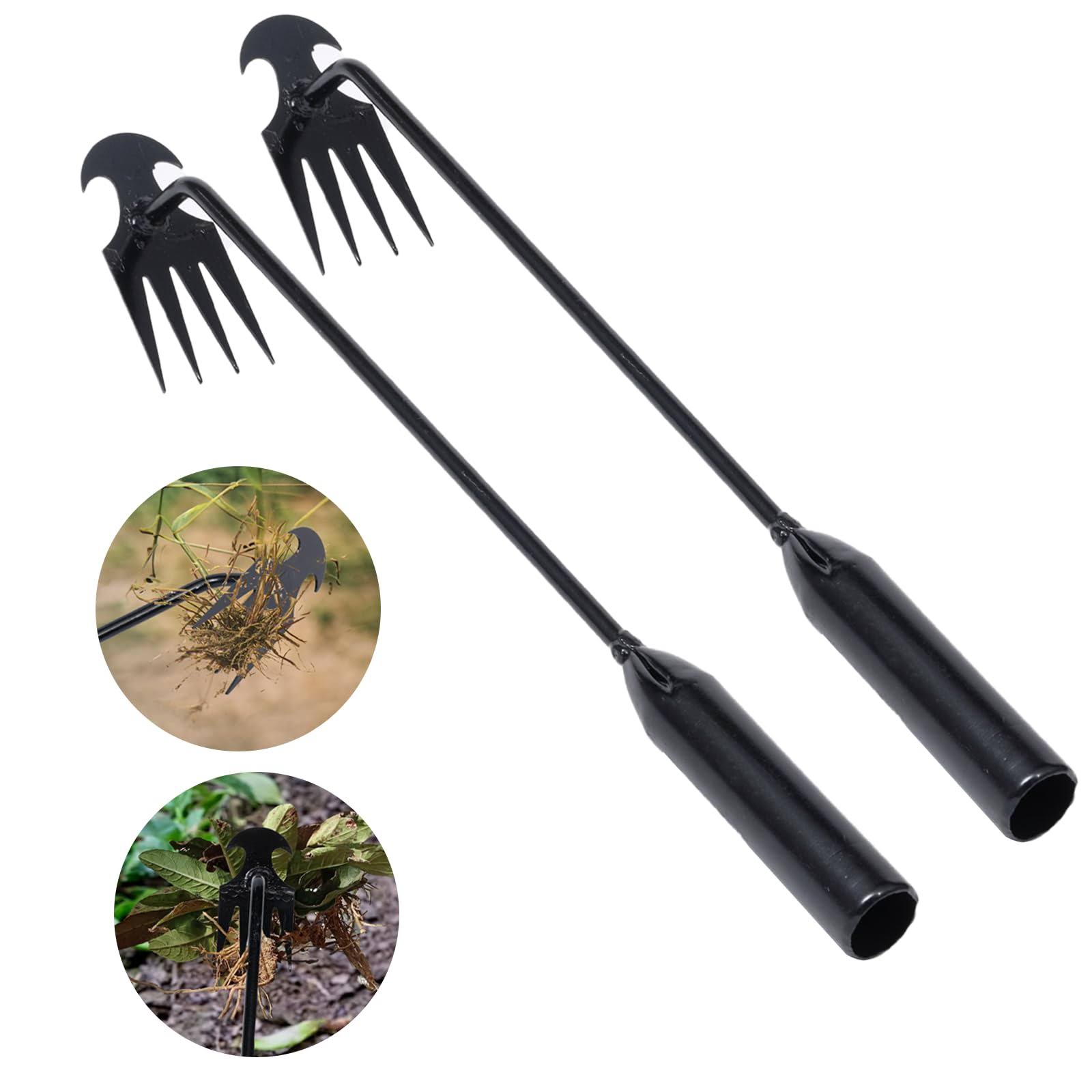 Theuzi Weed Puller Tool Garden Weed Pulling Tool, Portable Garden Weeder Tool Uprooting Weeding Tool, 4 Teeth Manganese Steel Forged Hand Weeder for