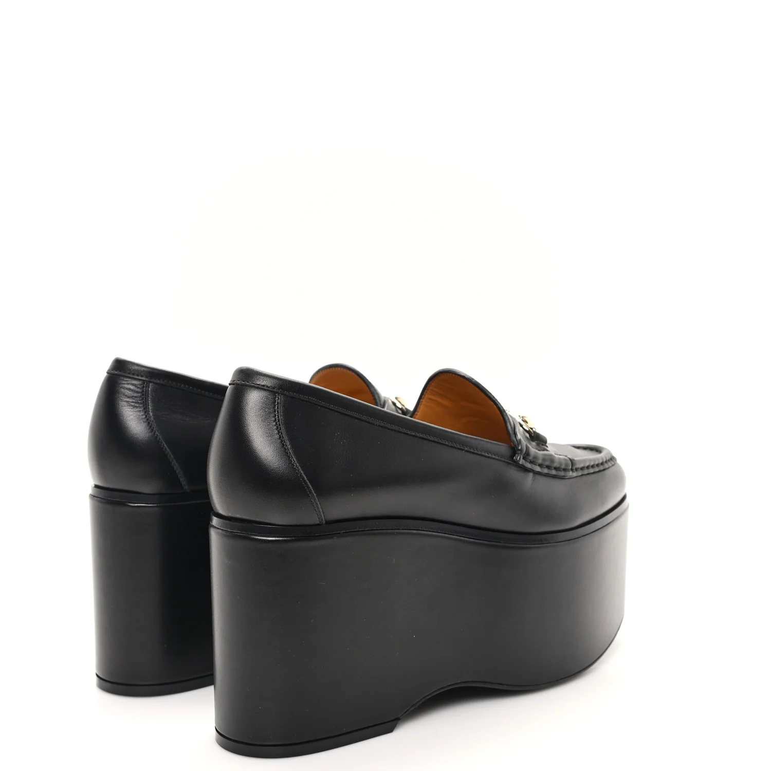 Ancora Calfskin Womens Horsebit Platform Loafers 39 Black