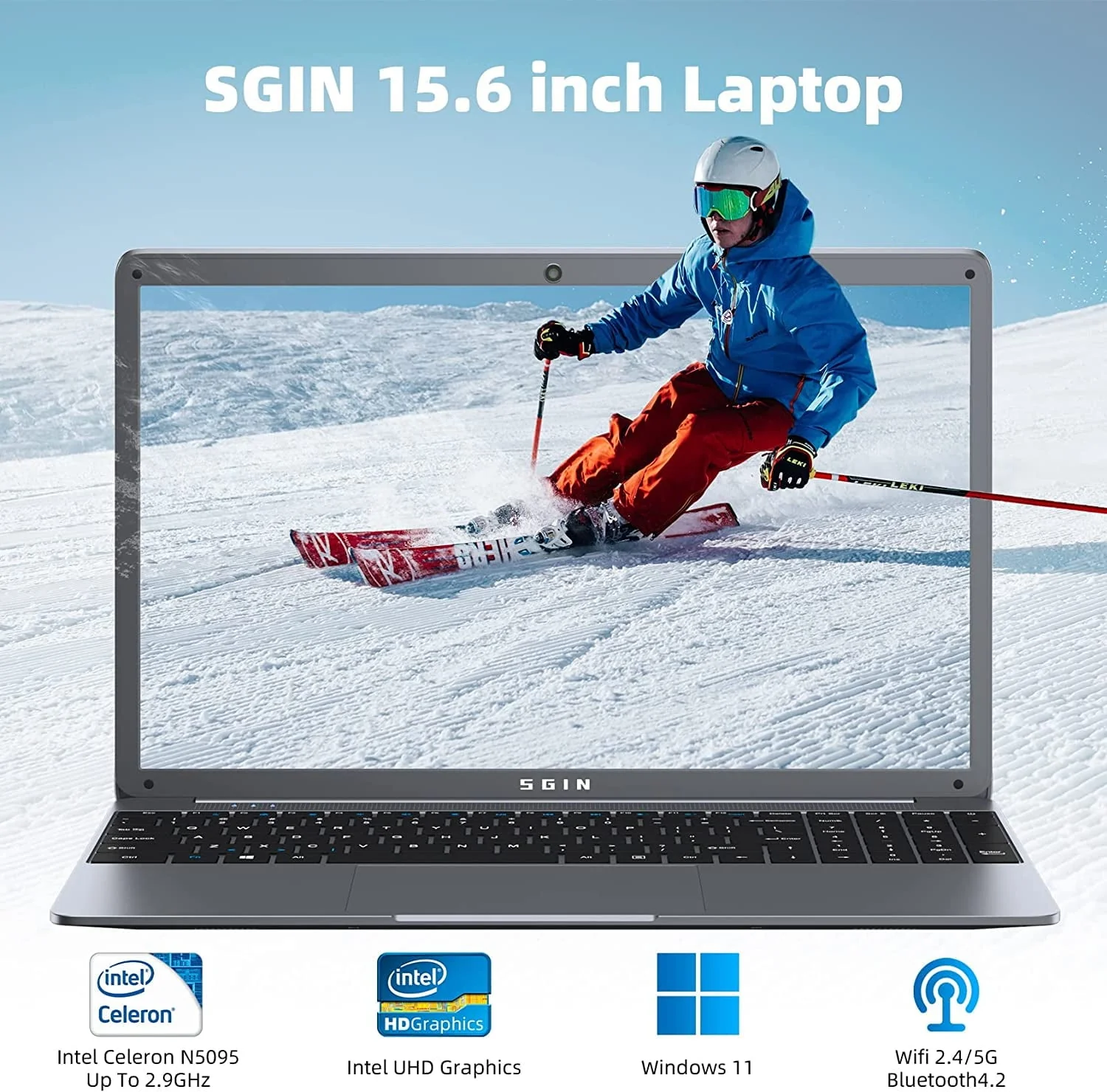 SGIN 15.6 in Laptop 12GB DDR4 512GB SSD Windows 11 with Intel Celeron N5095A Full HD 1920x1080