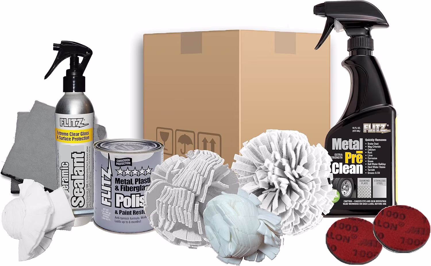 Flitz PDK 25502 Metal Polishing Kit and Car Cleaning Kit Exterior, Detailers Choice Bucket