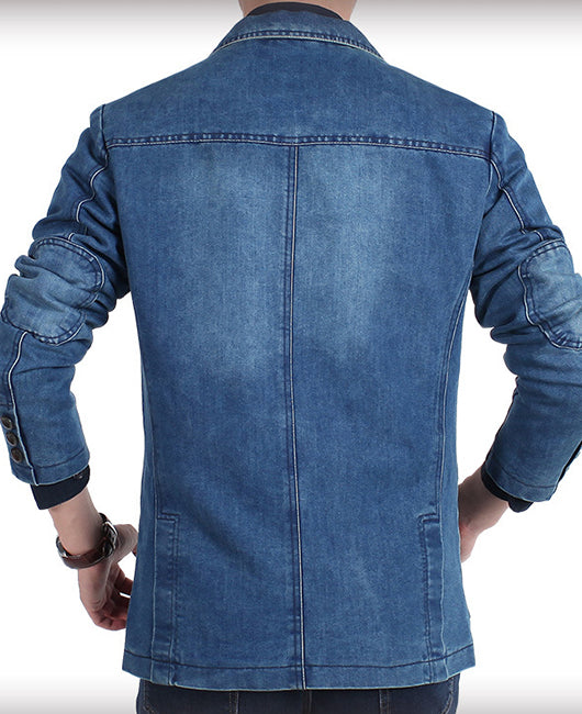Blazer en denim uni à col revers