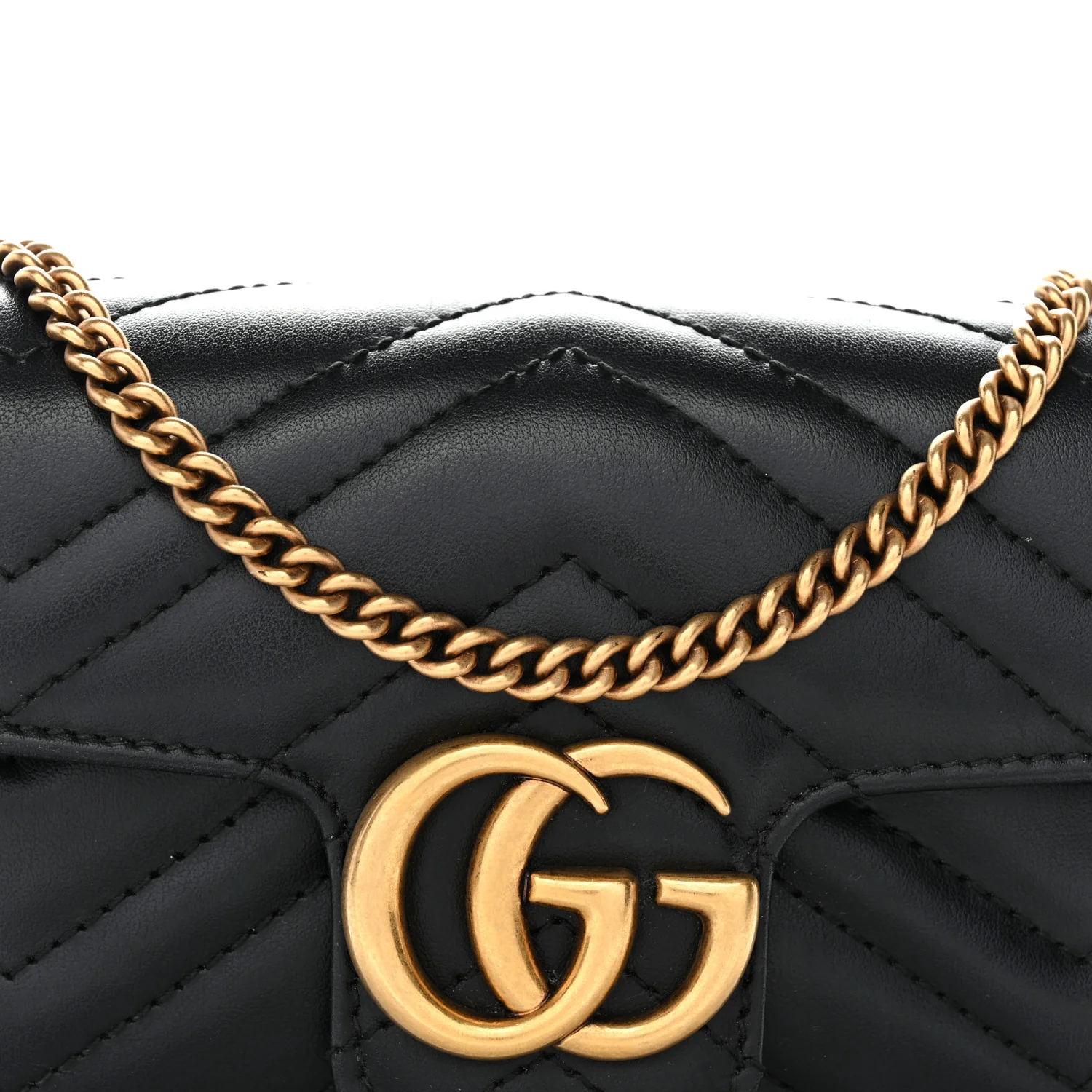 Calfskin Matelasse Super Mini GG Marmont Shoulder Bag Black