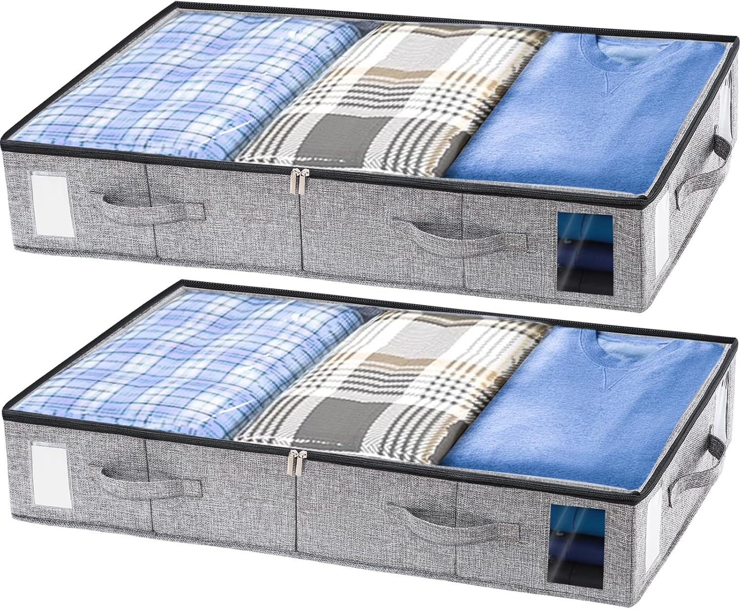 combocube 2 Pack Under Bed Storage Containers, Stackable Closet Organizers and Storage Bins with Sturdy Support, Foldable Underbed Clothes Storage Box for Blankets, Comforters, Sweaters, Pillows, Shoes