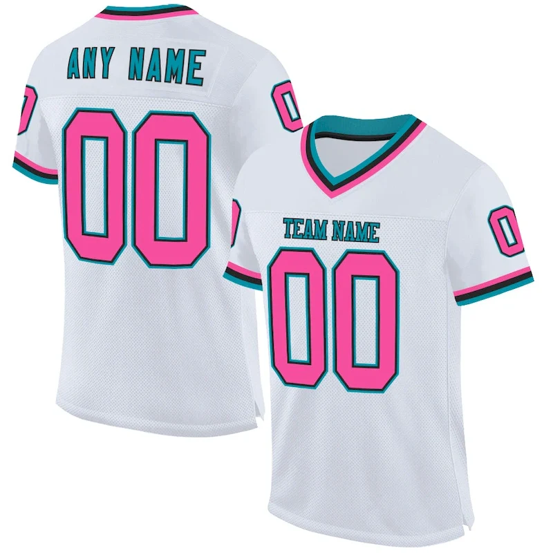 Custom White Pink Black-Teal Mesh Authentic Throwback rugby jersey