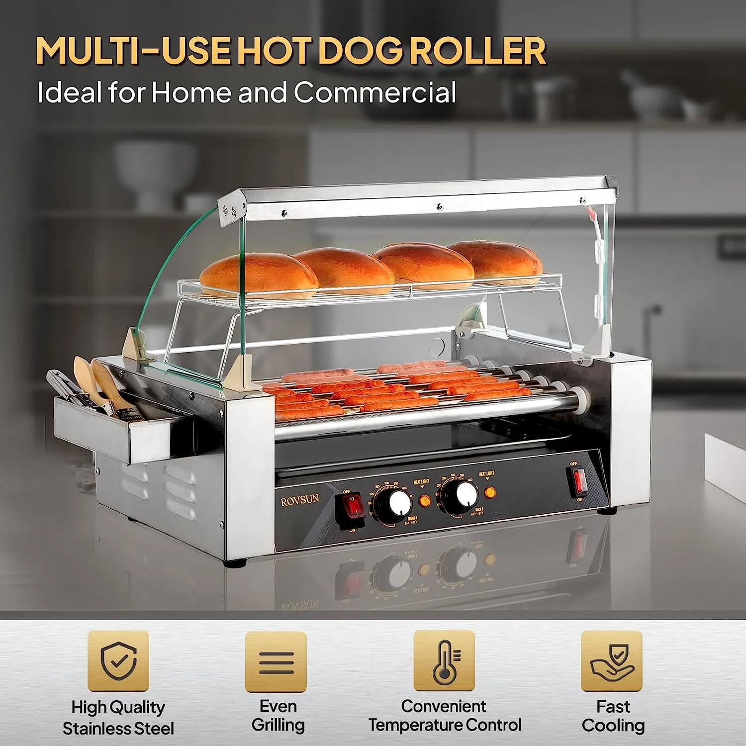 1050 W 18 Hot Dog Capacity Commercial Hot Dog Roller Grill(7 Roller) - Image 10