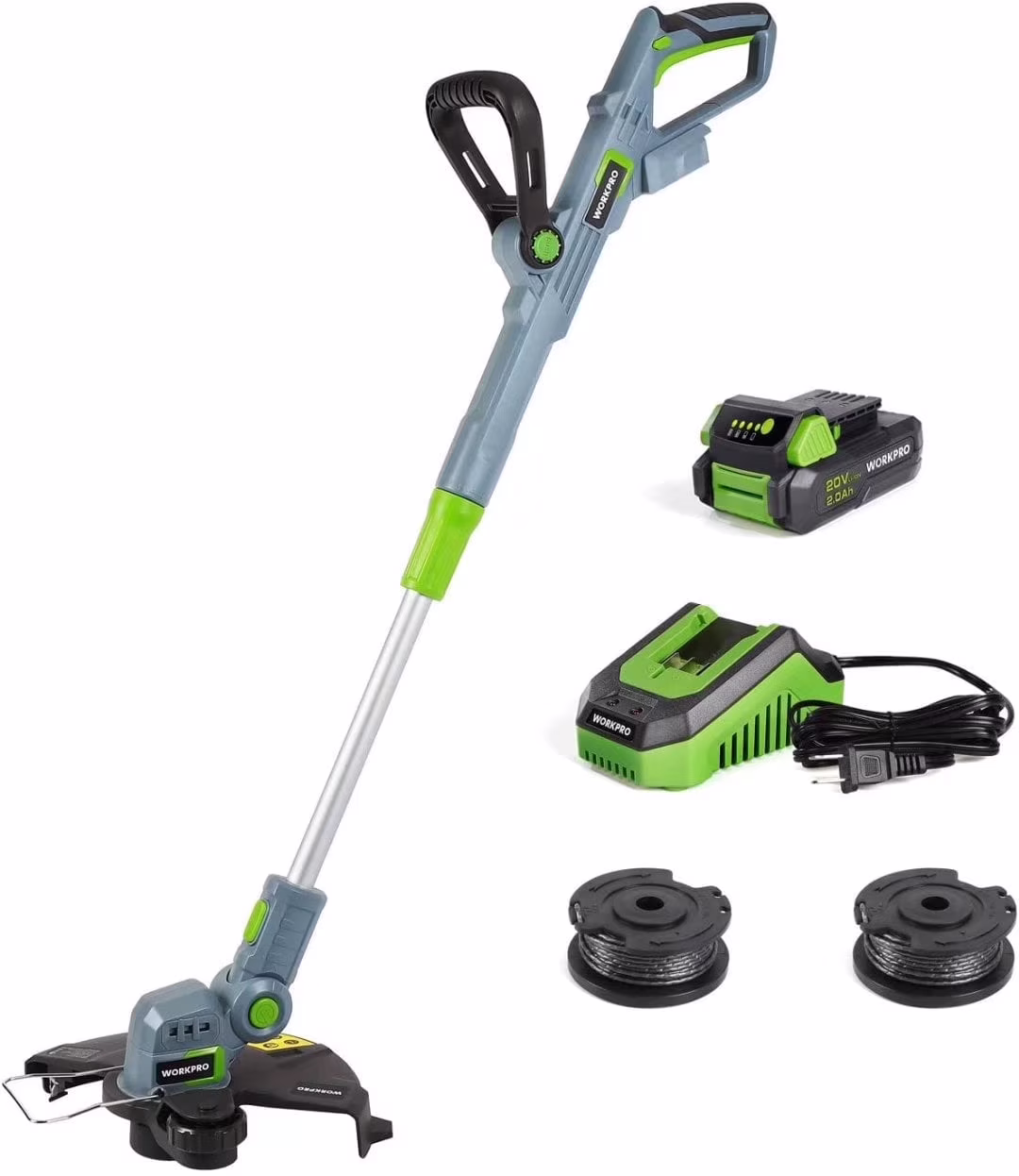 WORKPRO 20V Cordless String Trimmer/Edger, 12-inch, Power Tool with 2Ah Lithium-Ion Battery, 1 Hour Quick Charger, 16.4ft Trimmer Line Included, for Garden