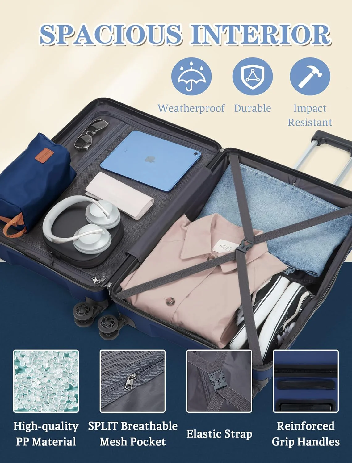 Ensemble de 5 valises à roulettes, valise rigide en ABS avec roulettes multidirectionnelles