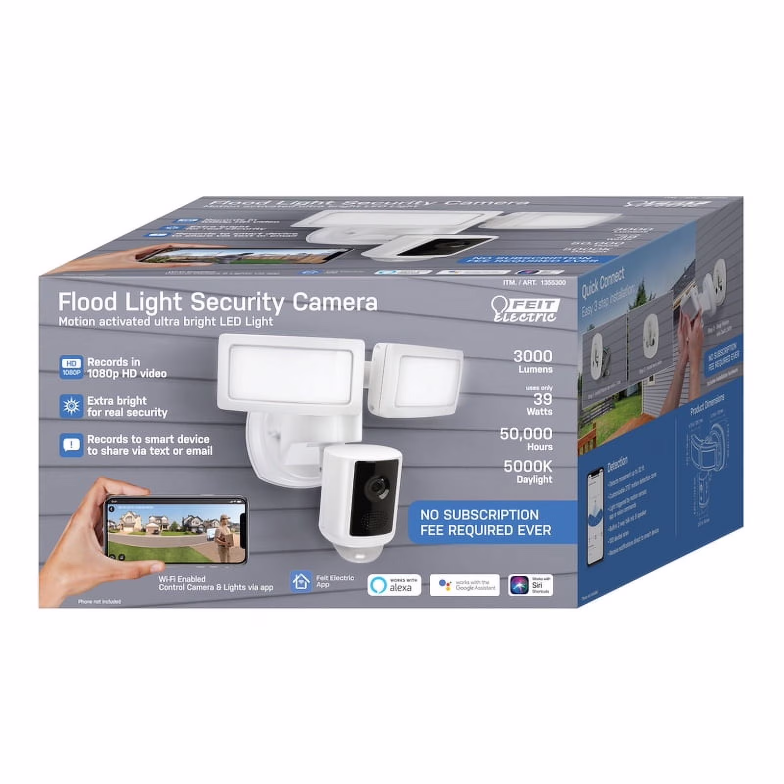 270 Degree LED 39W Smart Motion Security Light with Camera, Daylight, 10" Adjustable Dual Heads, Dimmable