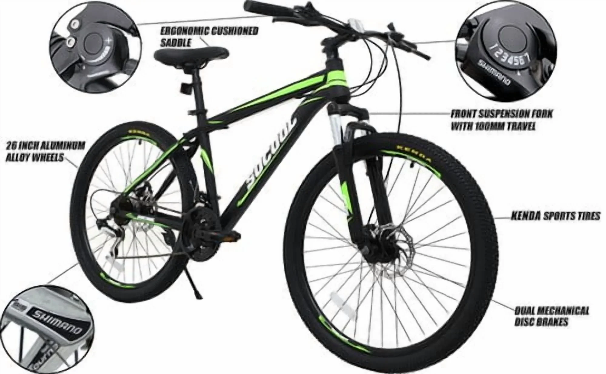 26 Suspension Mountain Bike Shimano 21 Speed Men's Bikes Bicycle MTB -US
