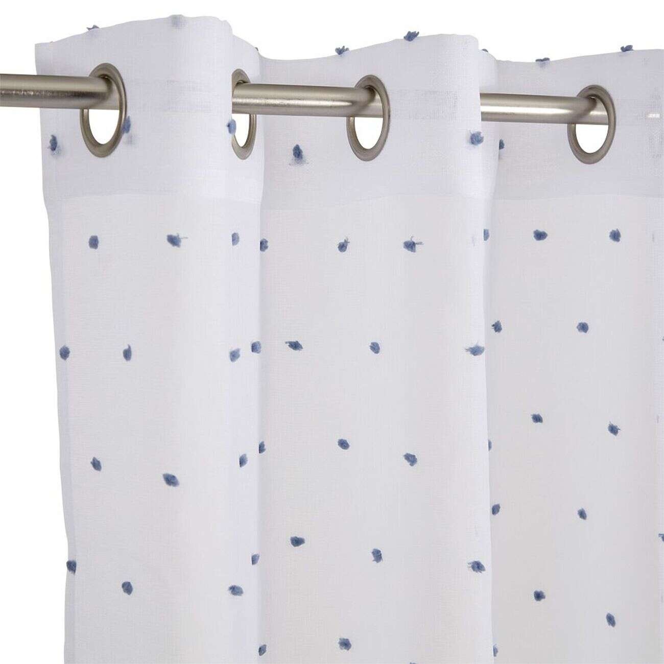 Voilage blanc avec pompons bleus 100% polyester 140x240cm