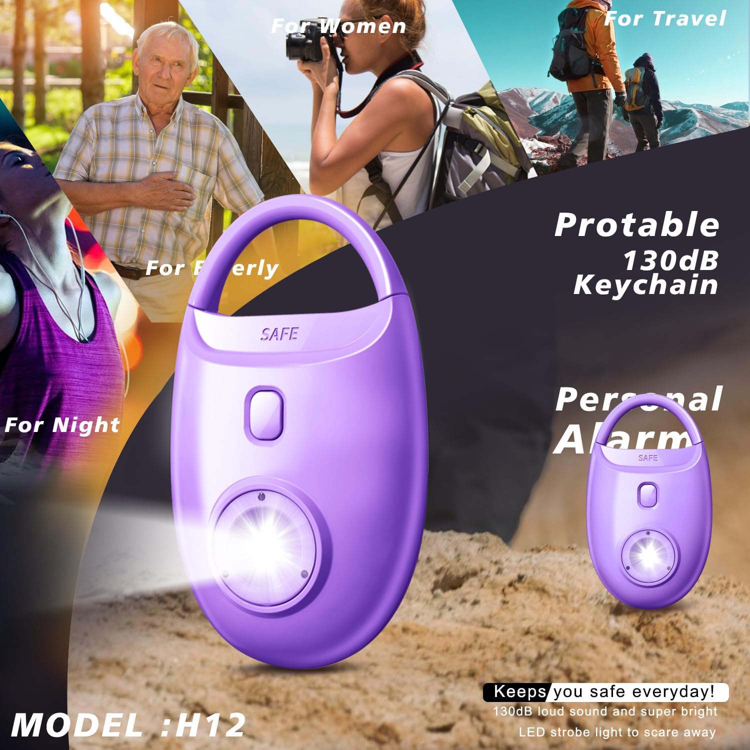 Personal Safety Alarm for Women – 130dB Loud Emergency Siren, Self Defense Keychain with LED Strobe Light, Safe Sound for Children, Girls, Students