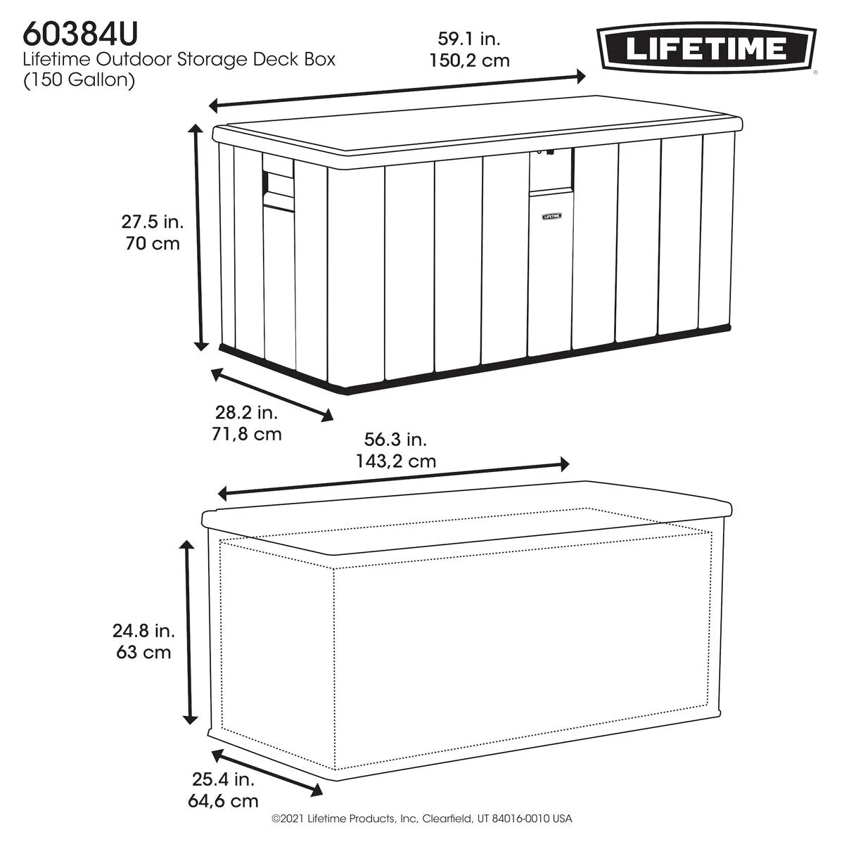 Coffre de rangement extérieur moderne Lifetime 568 litres, modèle 60384U