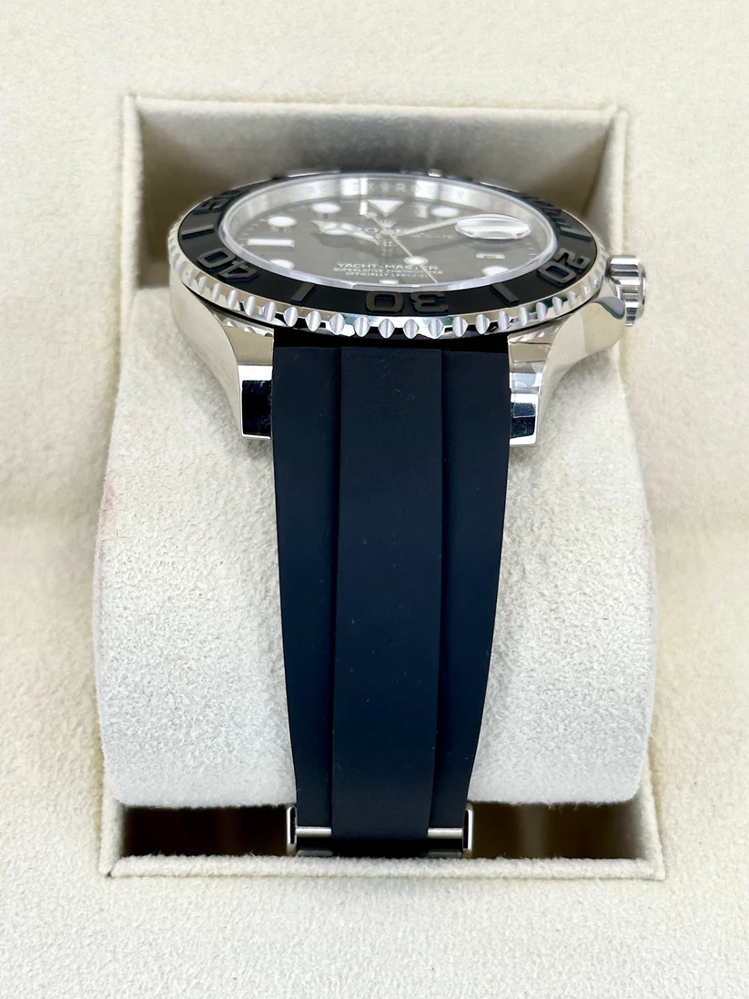 [Super Clone]RLX White Gold Yacht-Master 42mm Watch - Black Dial - Rubber Strap (Ref # 226659)