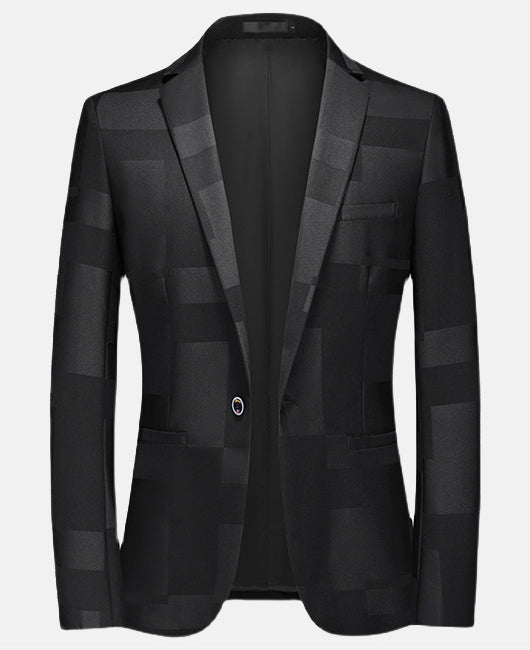 Blazer élégant à imprimé géométrique contrasté, col à revers et un bouton