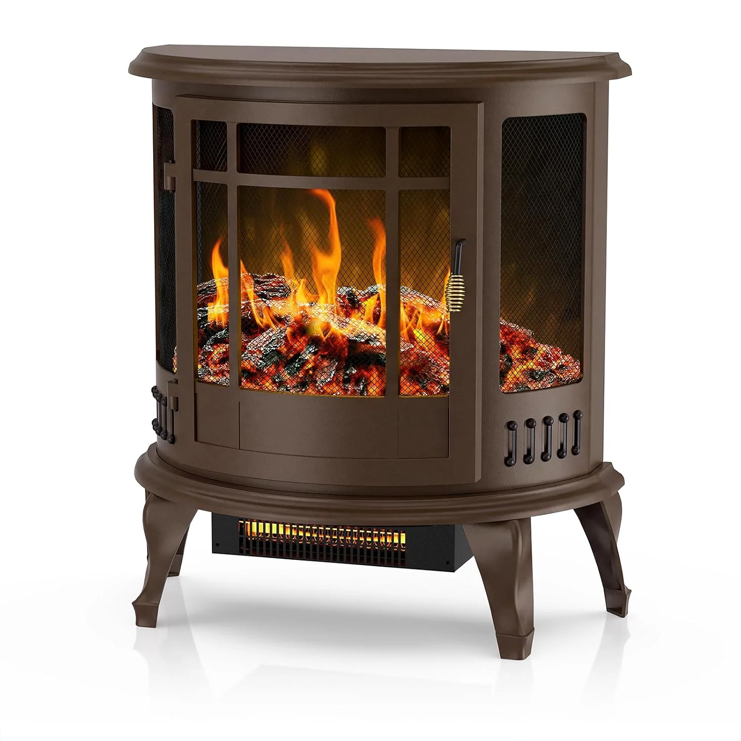 Freestanding Electric Fireplace Stove with 3D Flame Effect, Walnut