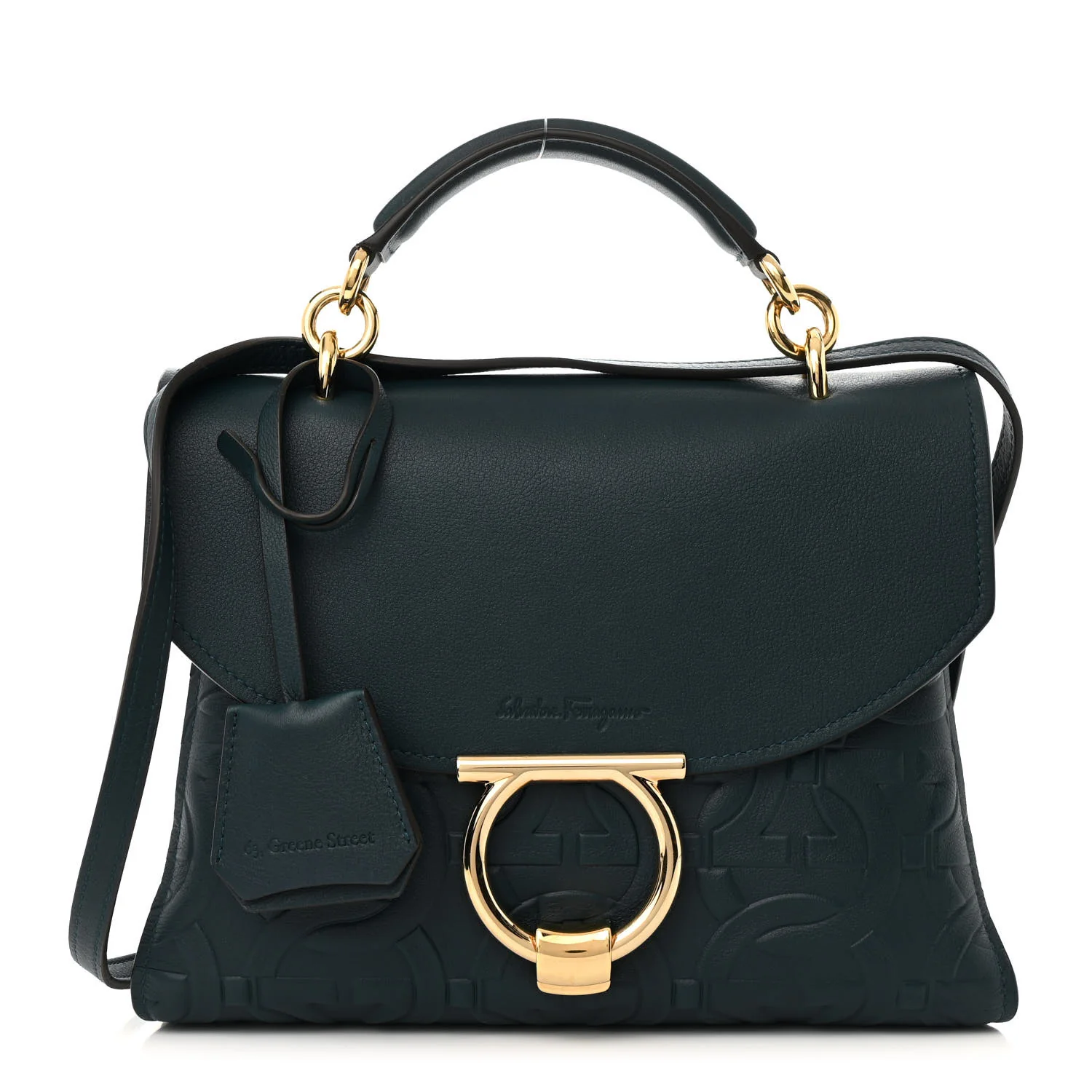 Calfskin Embossed Small Margot Top Handle Divisa Green