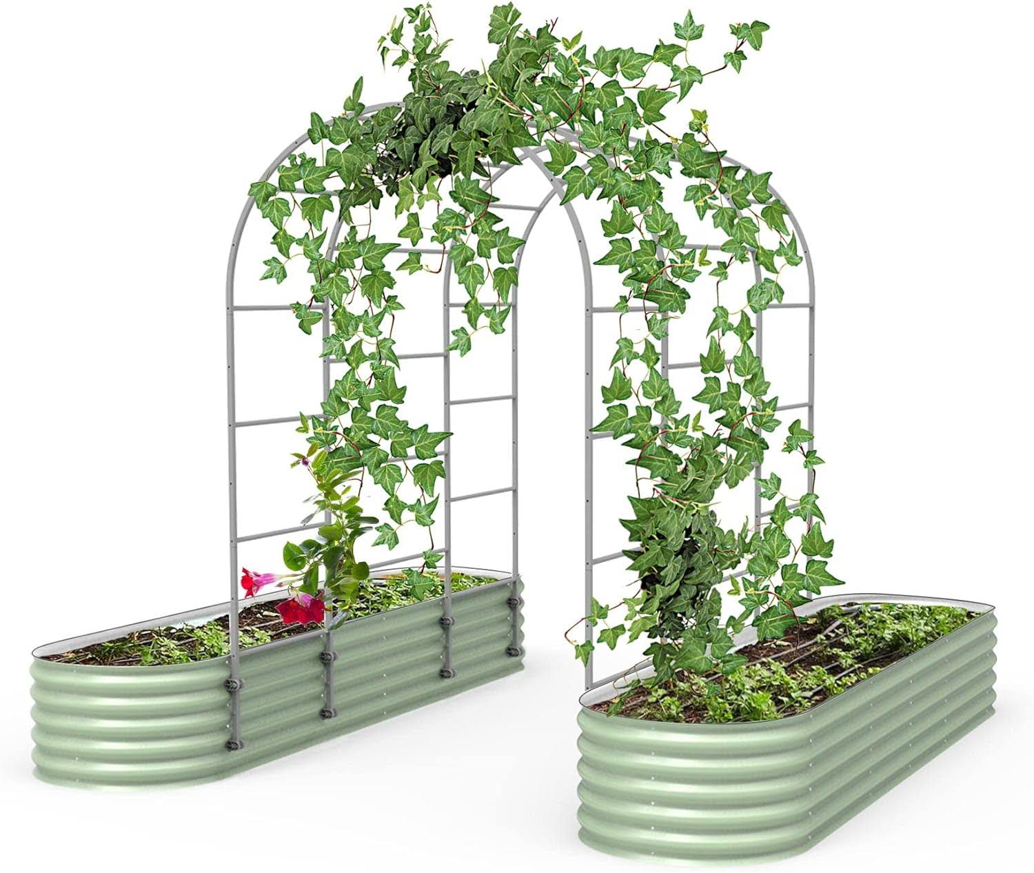 Vego Modular Arched Trellis System, Vego VAT70 Triple Section 7.0' Long Trellis for 2.5' x 9.5' Garden Beds