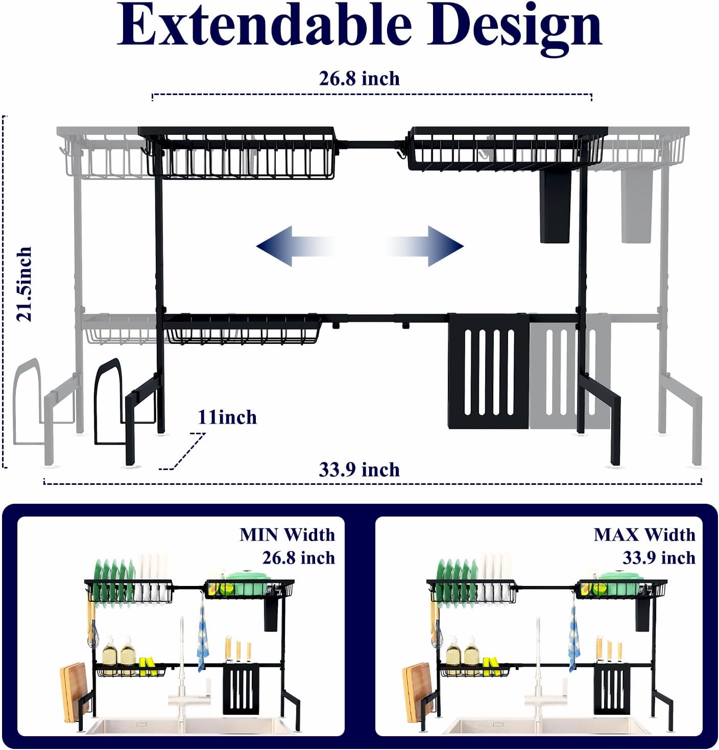 Kitsure Adjustable Over The Sink Dish Drying Rack, 26.8