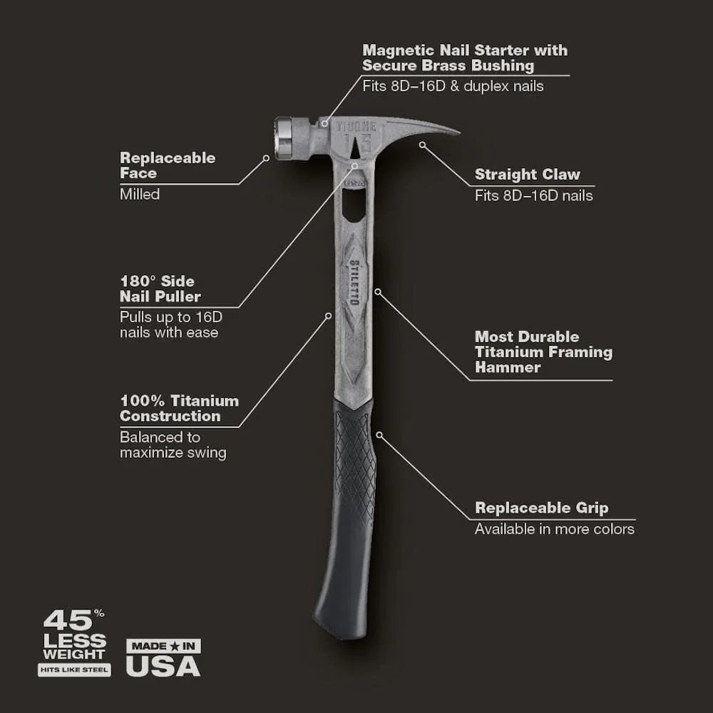 Stiletto TIB15MC 15 - Oz TIBONE Titanium Hammer Milled Face with Curved Handle