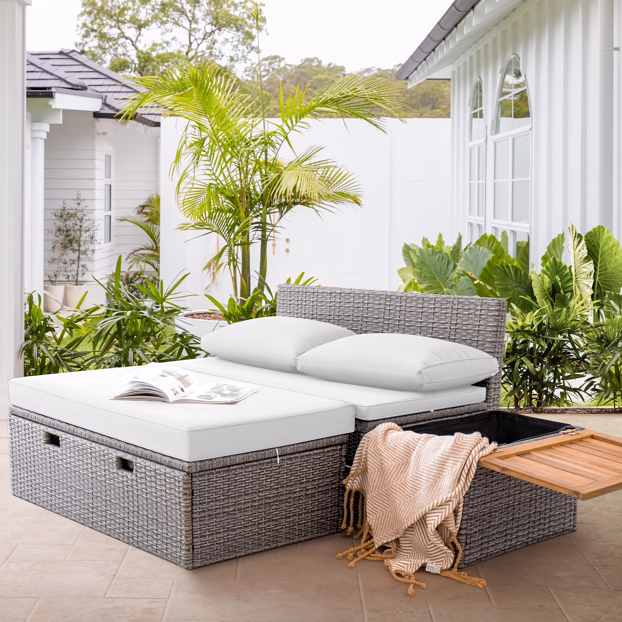 Powder Coated Alloy Steel Outdoor Daybed with Storage, Dark Blue(Dark Blue) Image 3