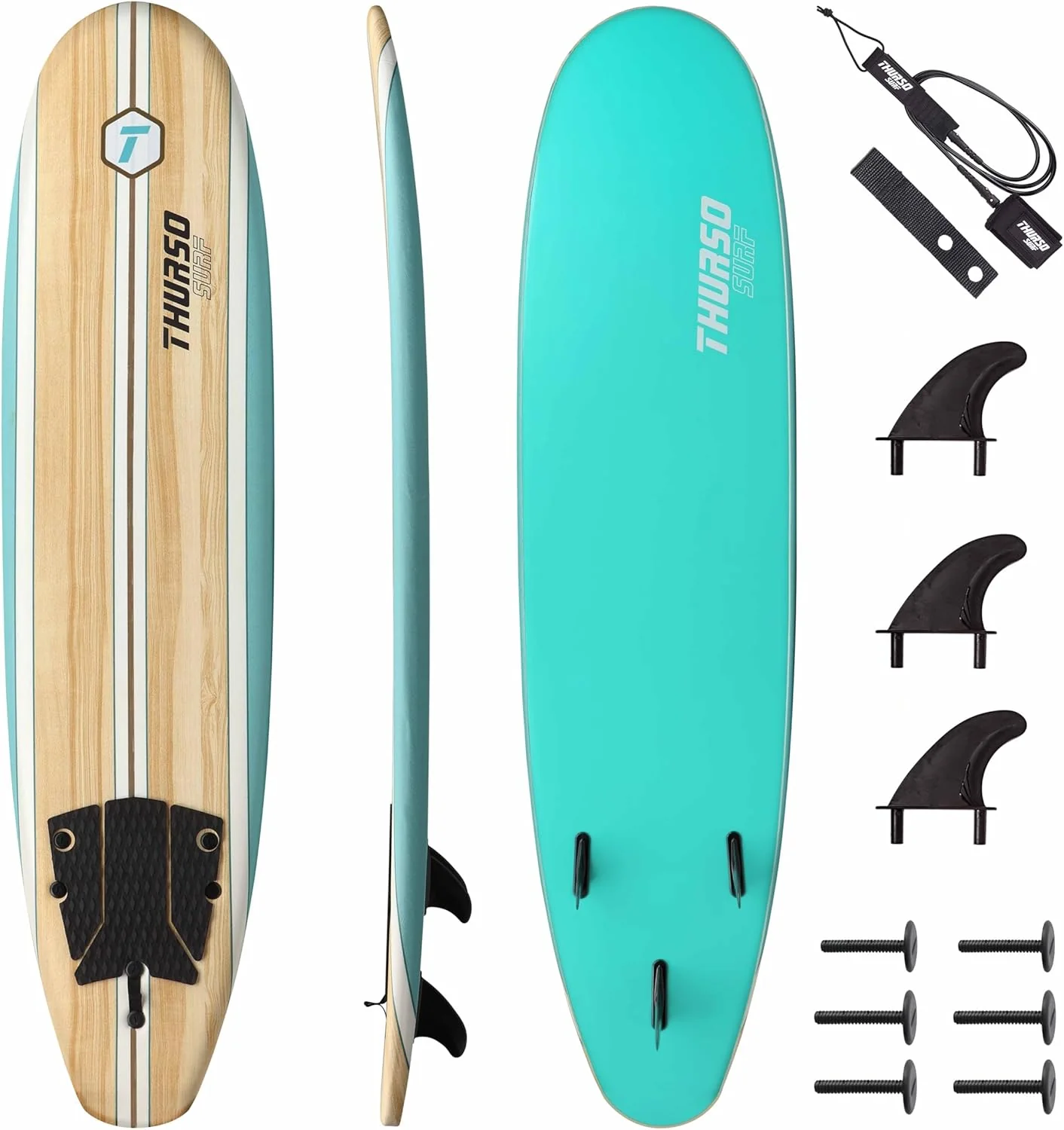 Planche de surf Thurso Surf 7/8 pi en mousse souple, idéale pour débutants, adultes et enfants. Longboard parfait pour le surf, les loisirs de plage et les sports nautiques. Légère et durable, design moderne adapté à tous les niveaux.