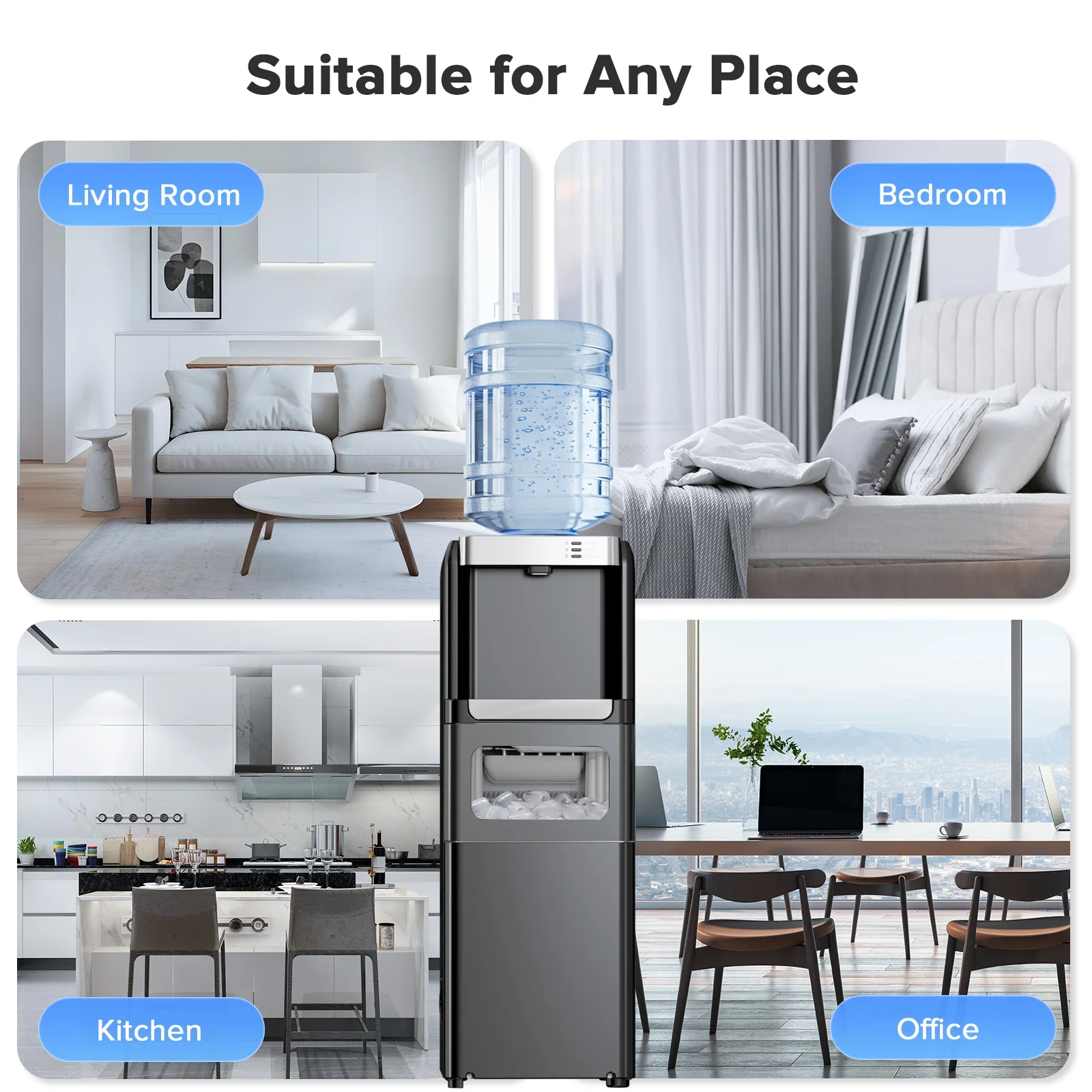 2-5 Gallon Water Dispenser 6-Min Ice Maker, 3-in-1 Hot/Cold/Ice, Child Lock Energy-efficient, for Home/Office, Black(Black) - Image 8