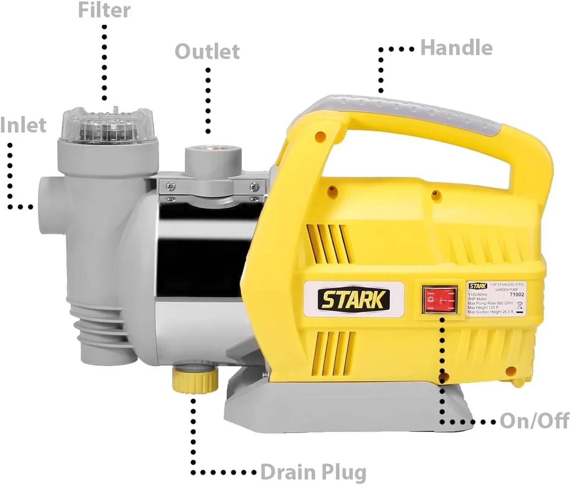 XtremepowerUS 1.6HP Portable Shallow Well Pump, 1268 GPH 120V With Controller, Stainless Steel, For Sprinkler, Irrigation, Garden, Lawn Water Transfer