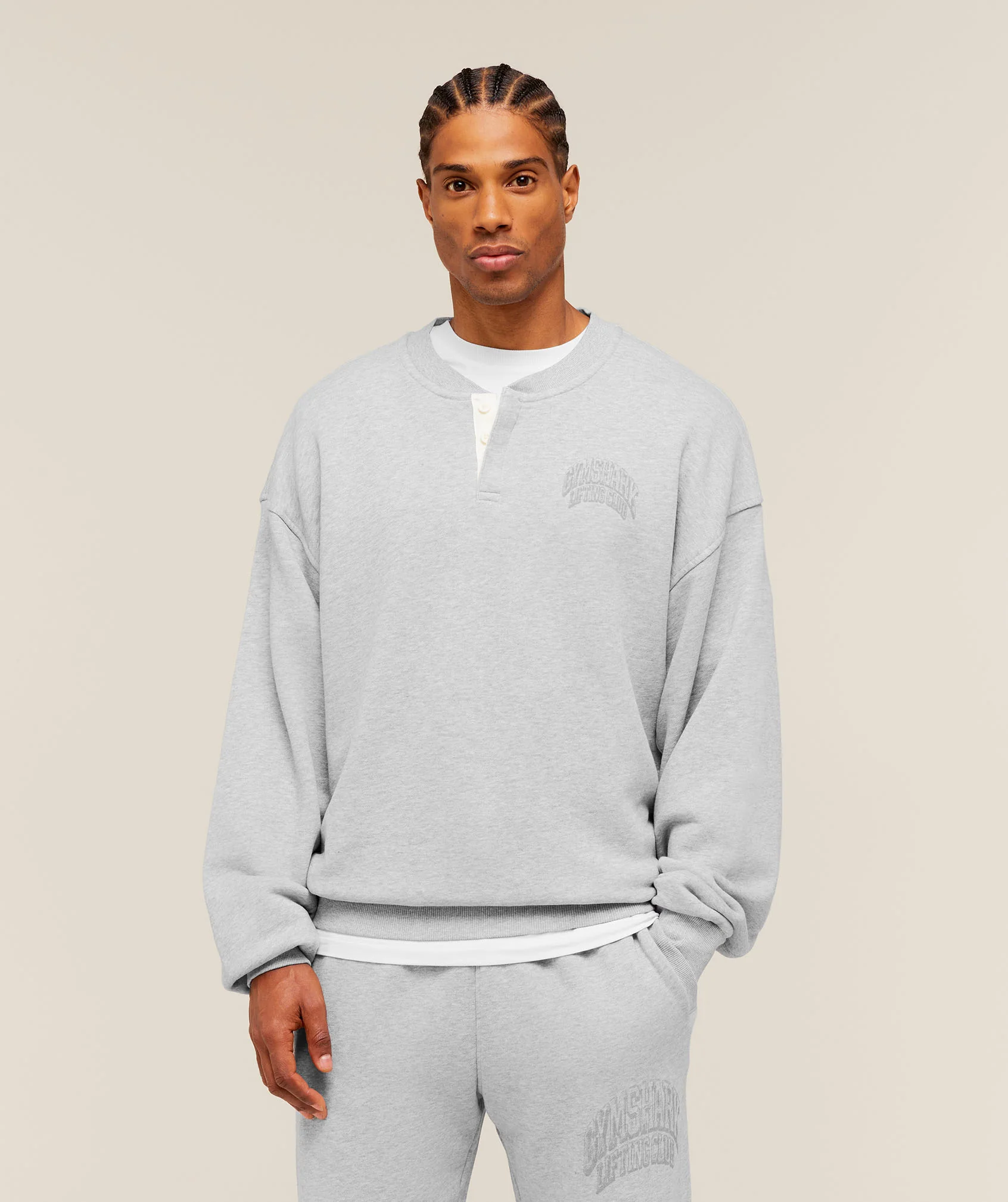 GSLC HENLEY SWEAT - Soft Grey Marl
