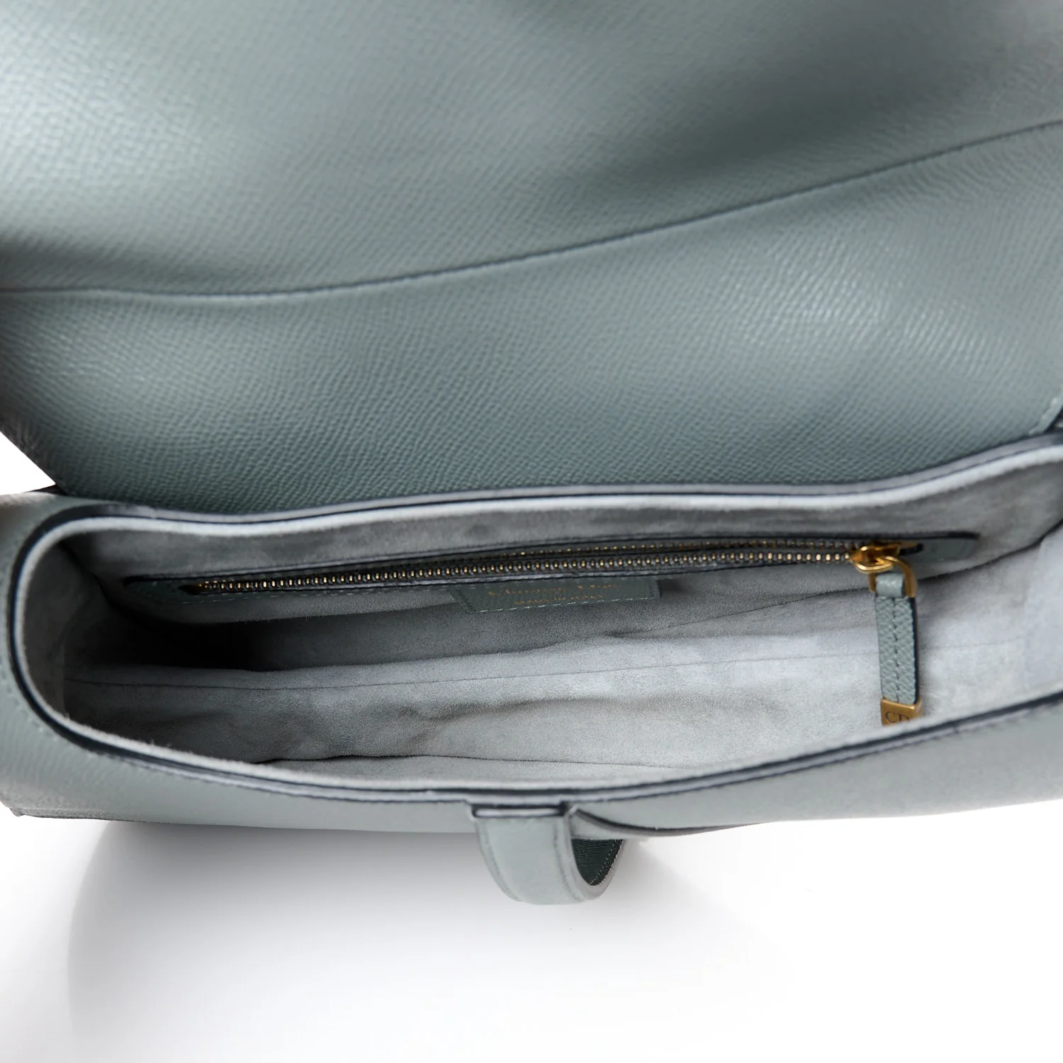 Grained Calfskin Saddle Bag With Strap Stone Grey