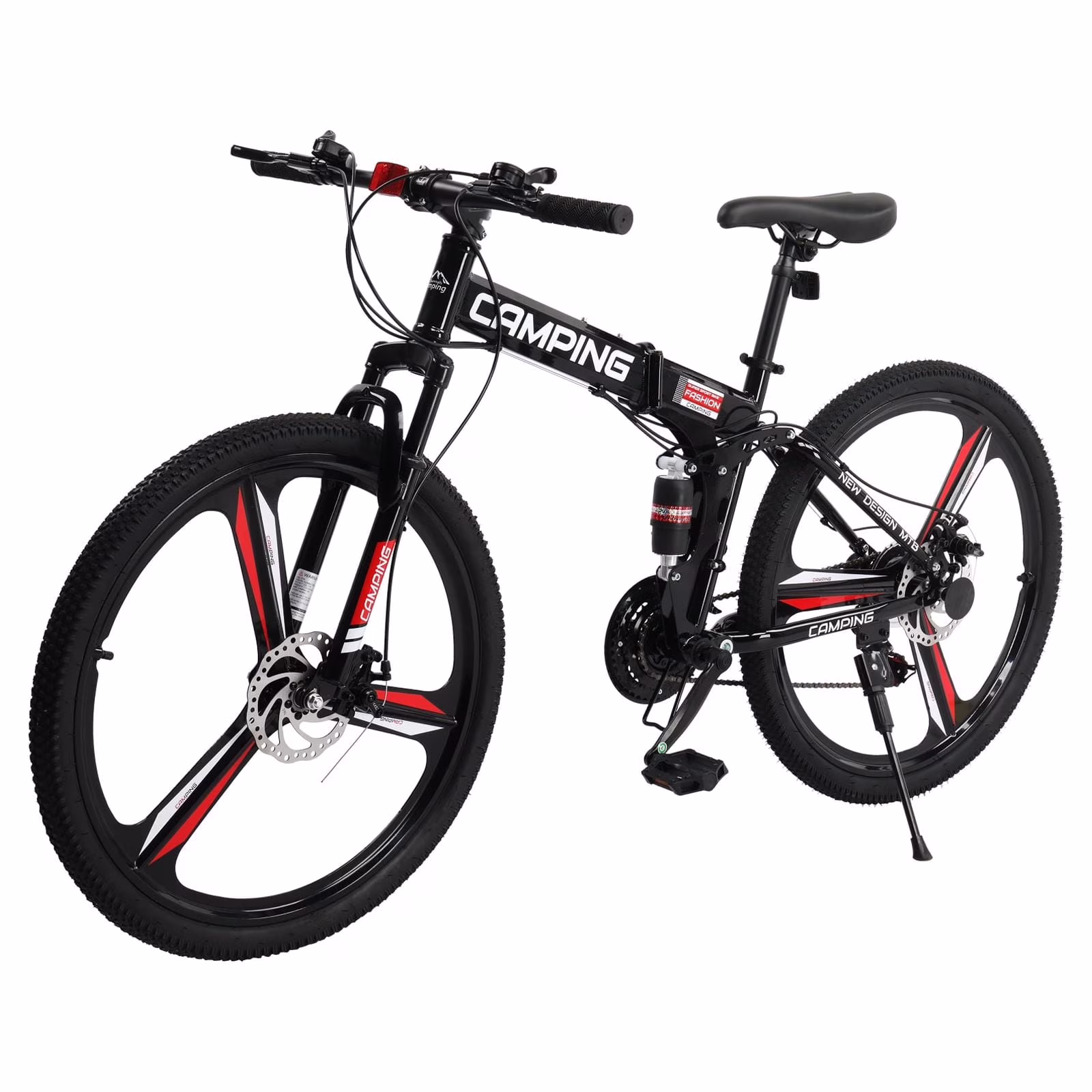 26" Folding Mountain Bike, 21 Speed MTB Bicycle for Adults, Black(Black)