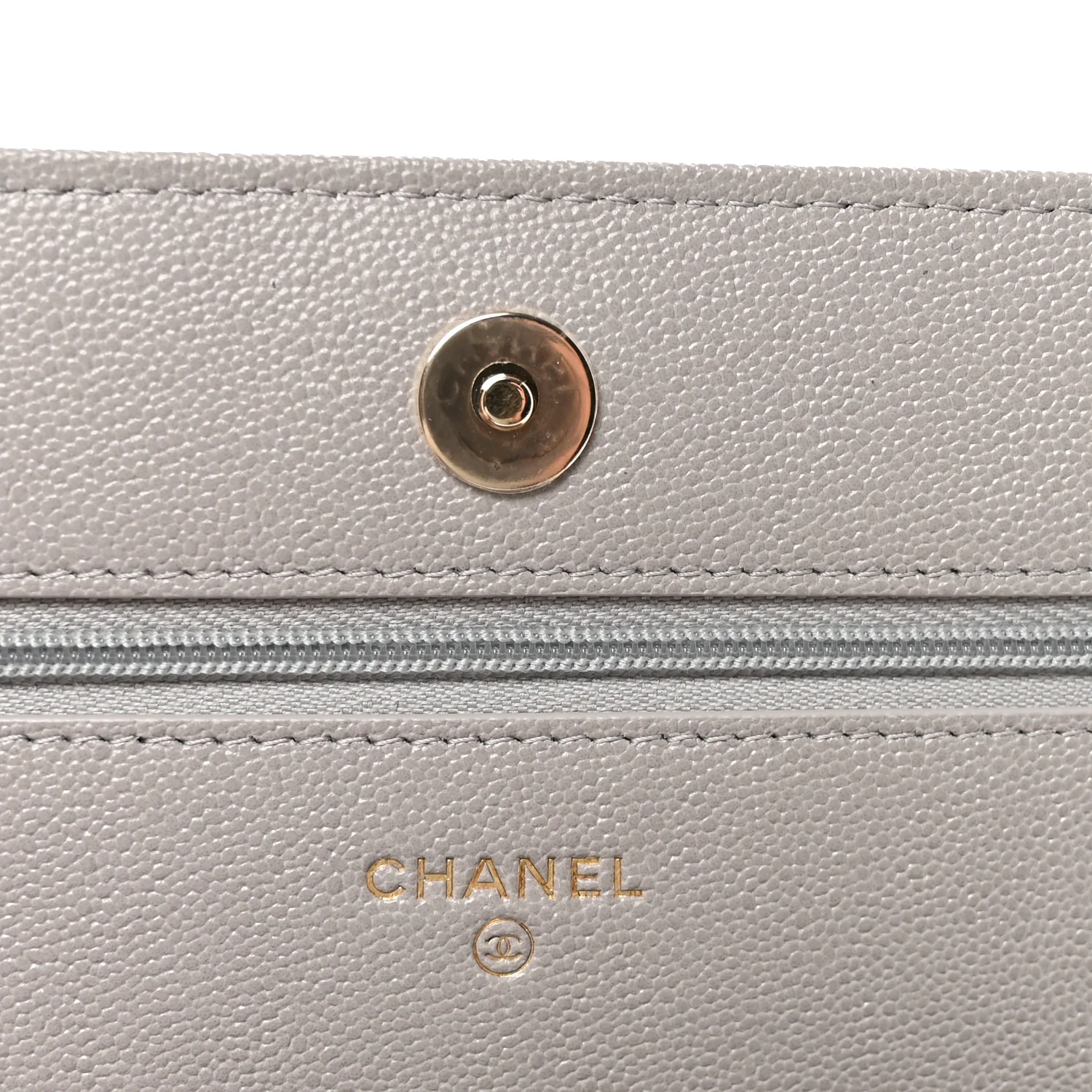 Caviar Quilted Studded CC Wallet On Chain WOC Grey