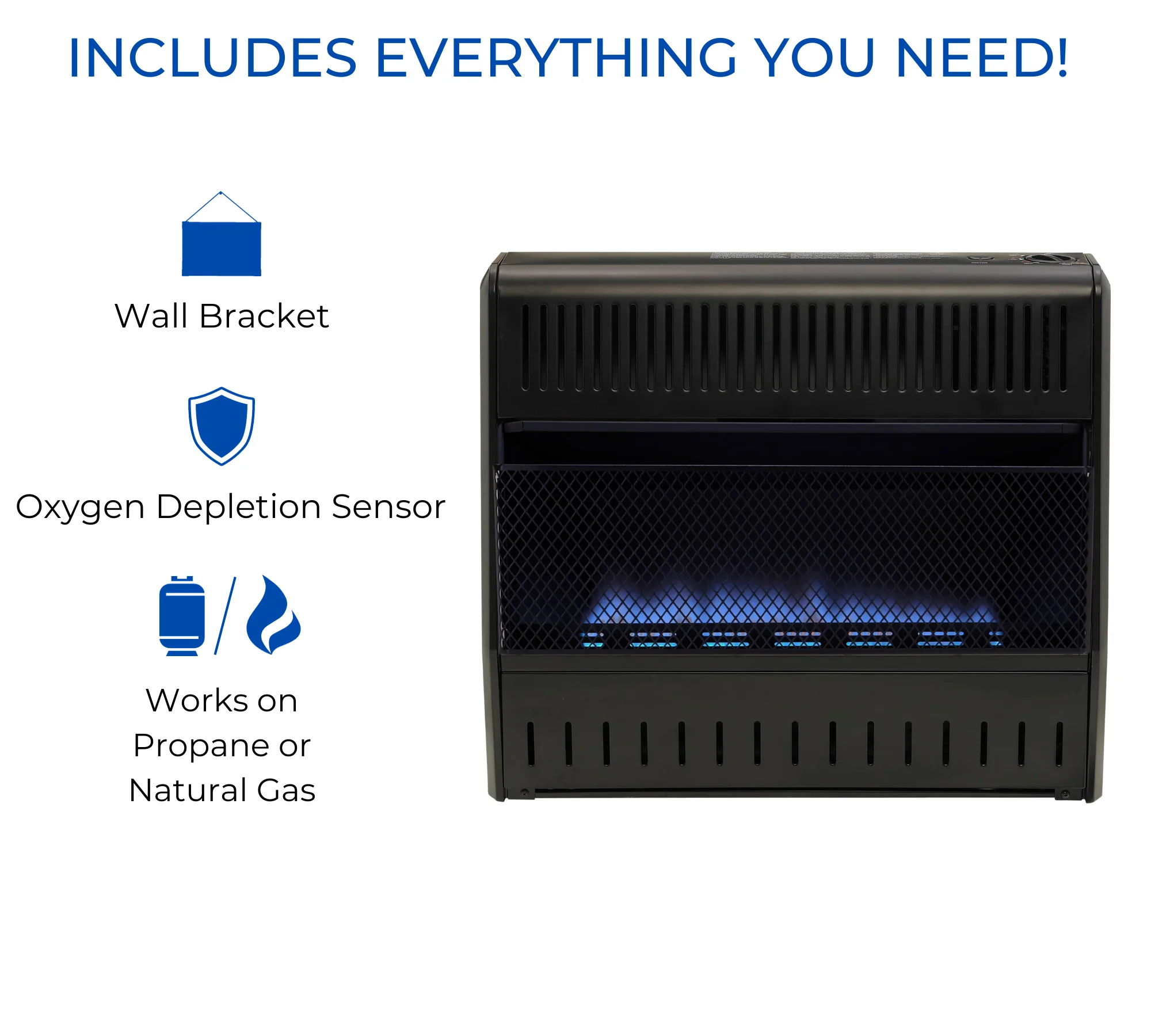 Dual Fuel Vent less Blue Flame Garage Heater 30,000 BTU, T-Stat Control Model# MNSD300TGA(Black) - Image 5
