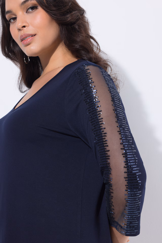 Sequined Mesh Sleeve Blouse