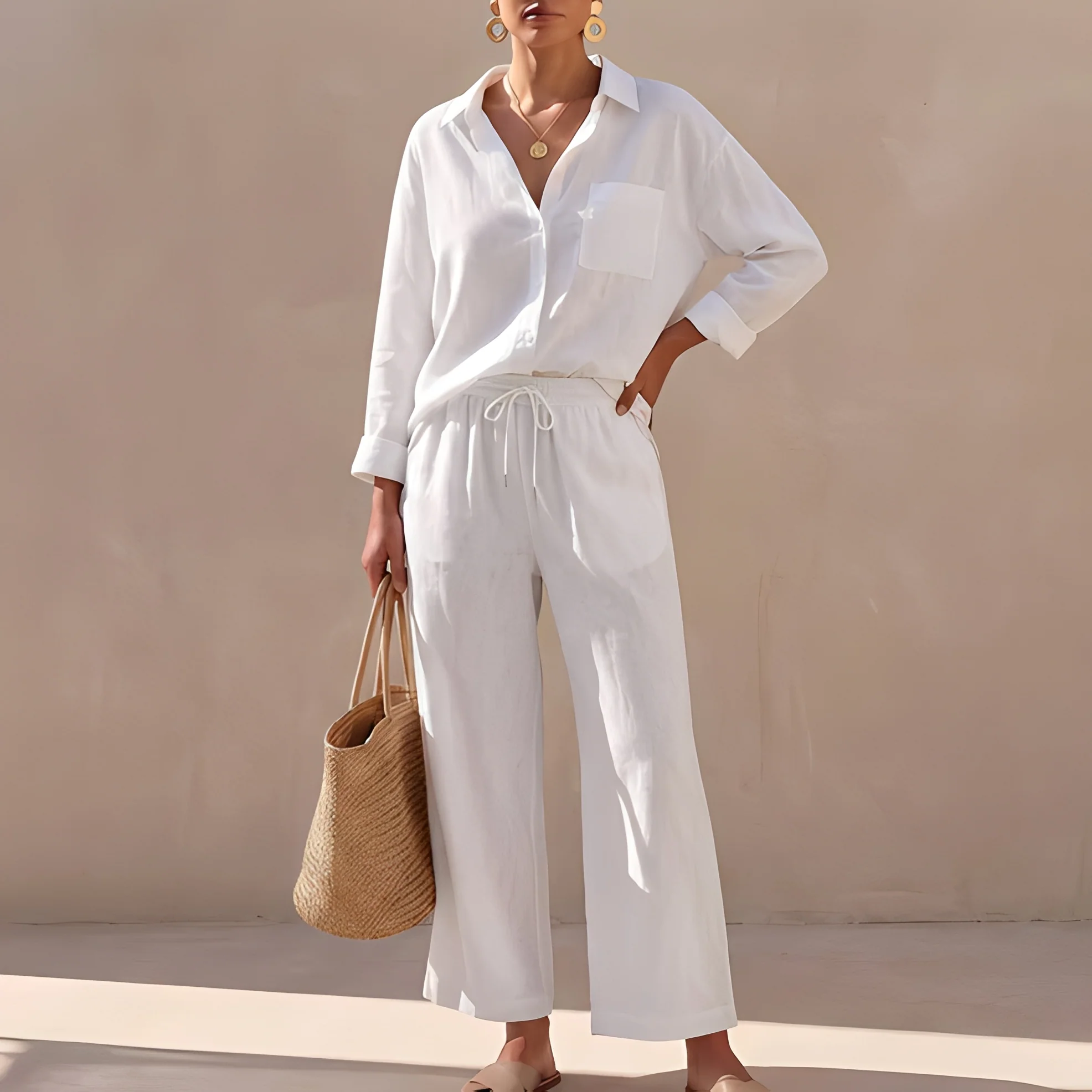 Genzel - Ensemble chemise boutonnée et pantalon pour femme