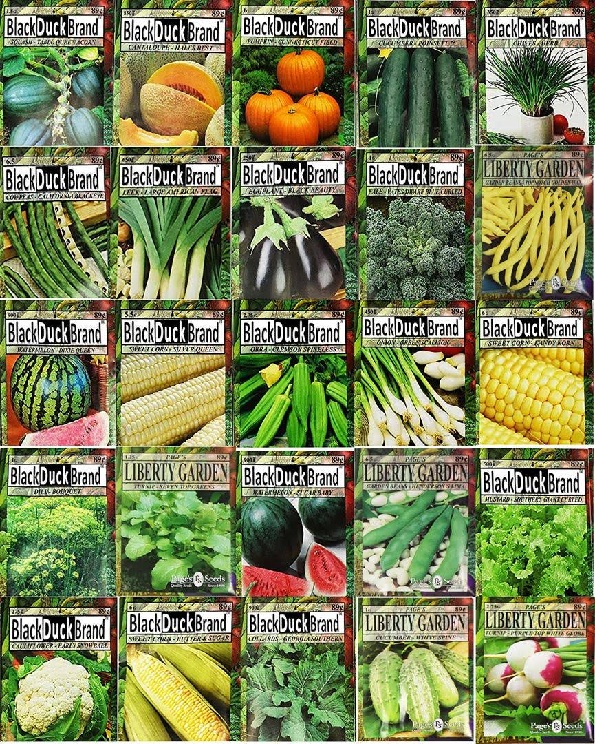 Set of 25 Premium Vegetable & Herb Seeds - 25 Deluxe Variety Premium Vegetable & Herb Garden 100% Non-GMO Heirloom