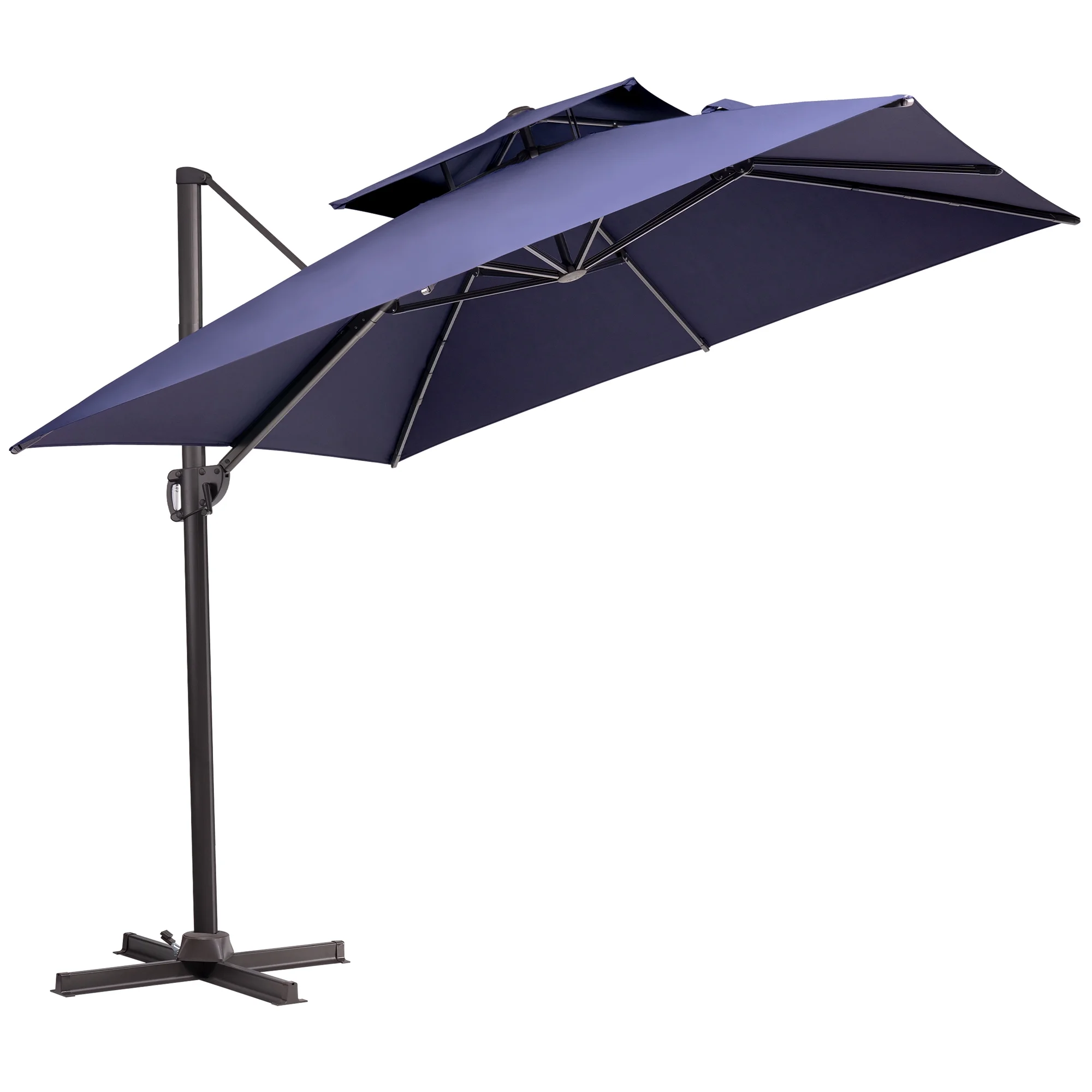 10 ft. x 10 ft. Square Double Top Patio Cantilever Umbrella, Navy Blue(Blue) - Image 4