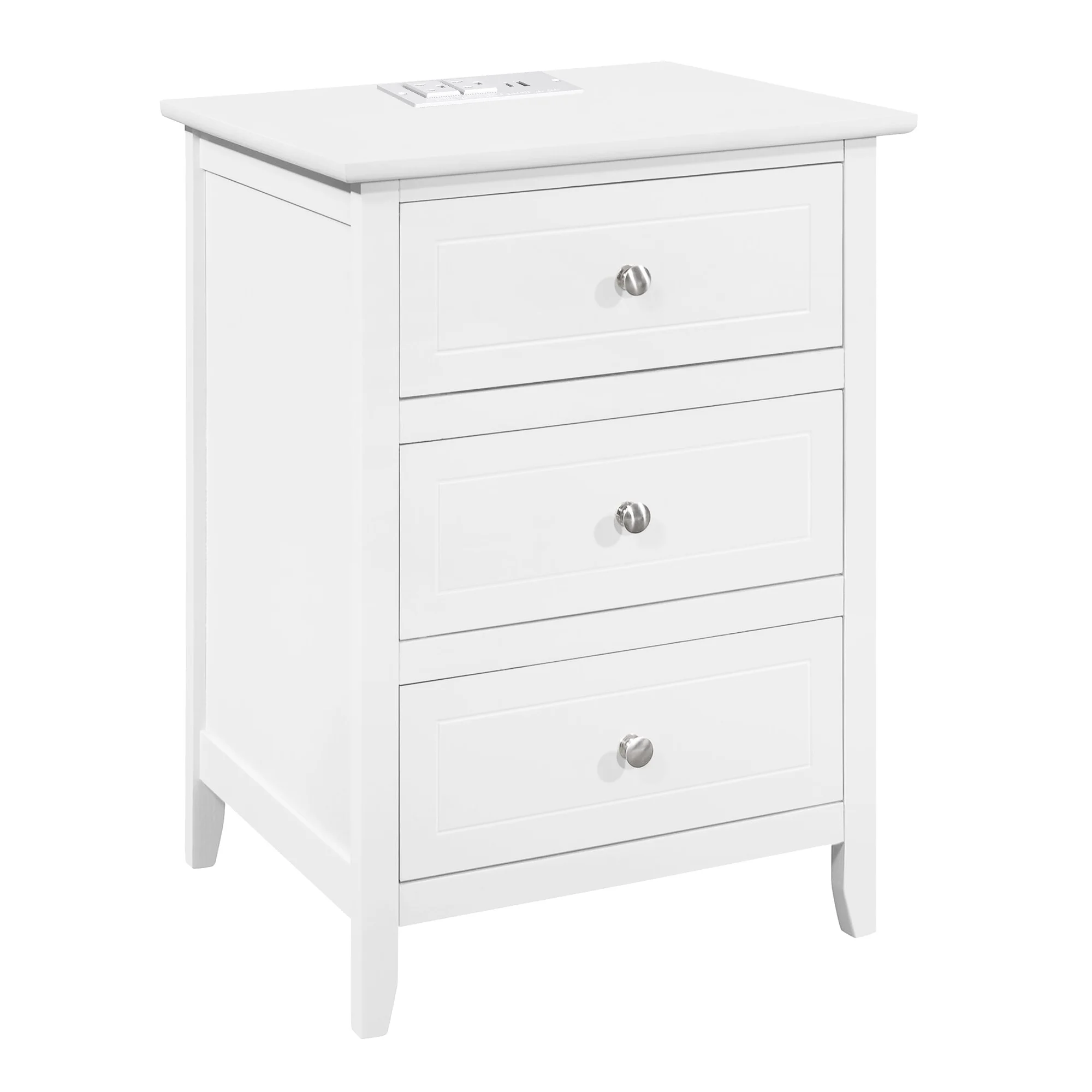 Modern White 3 Drawer Nightstand Set of 2 with USB Ports Power Outlets for Bedrooms,Adult(White(2Pcs)) - Image 4