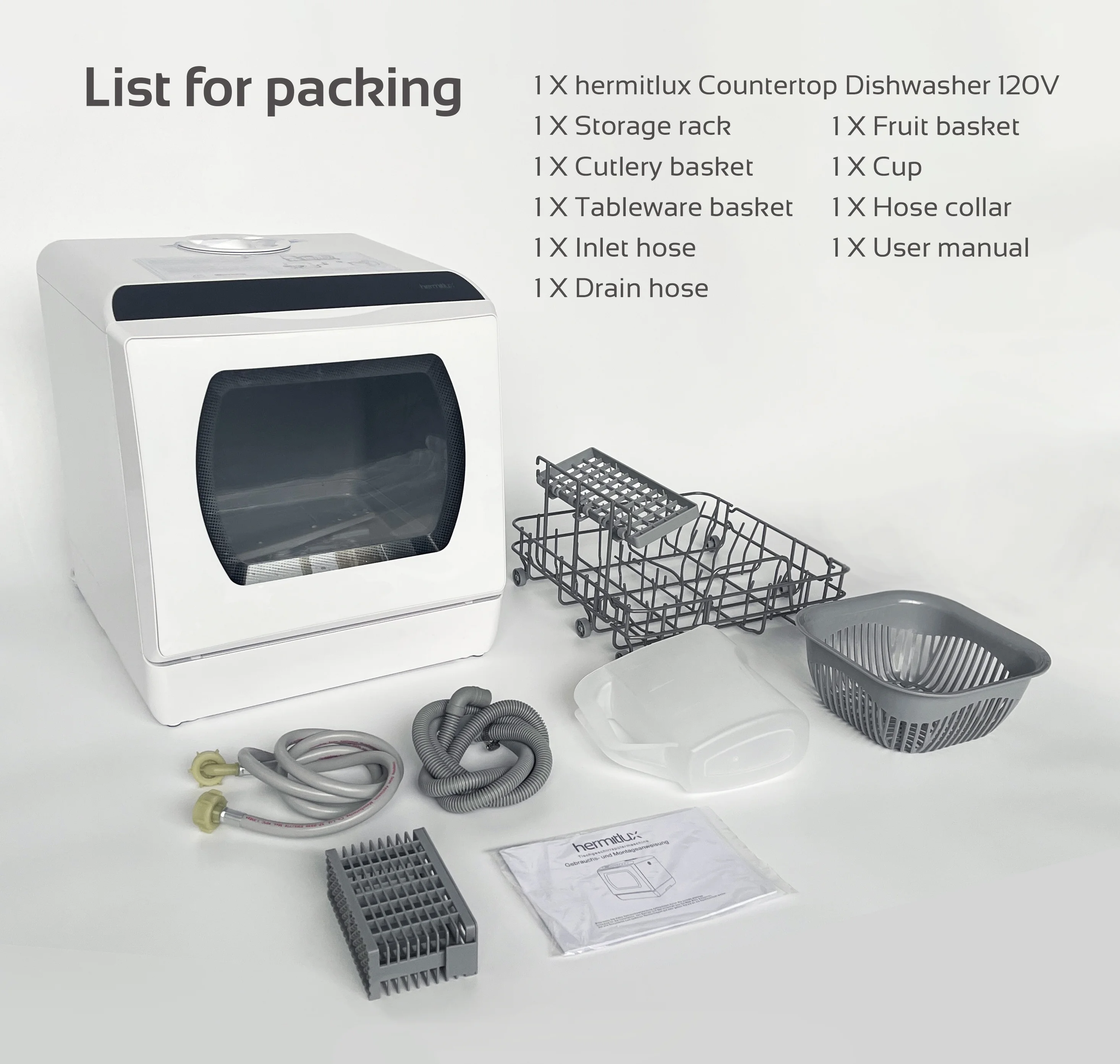 Portable Countertop Dishwasher, 5 Washing Programs, 5L Built-in Water Tank and Air-Dry Function, HMX-DW03(Glass Door) - Image 8